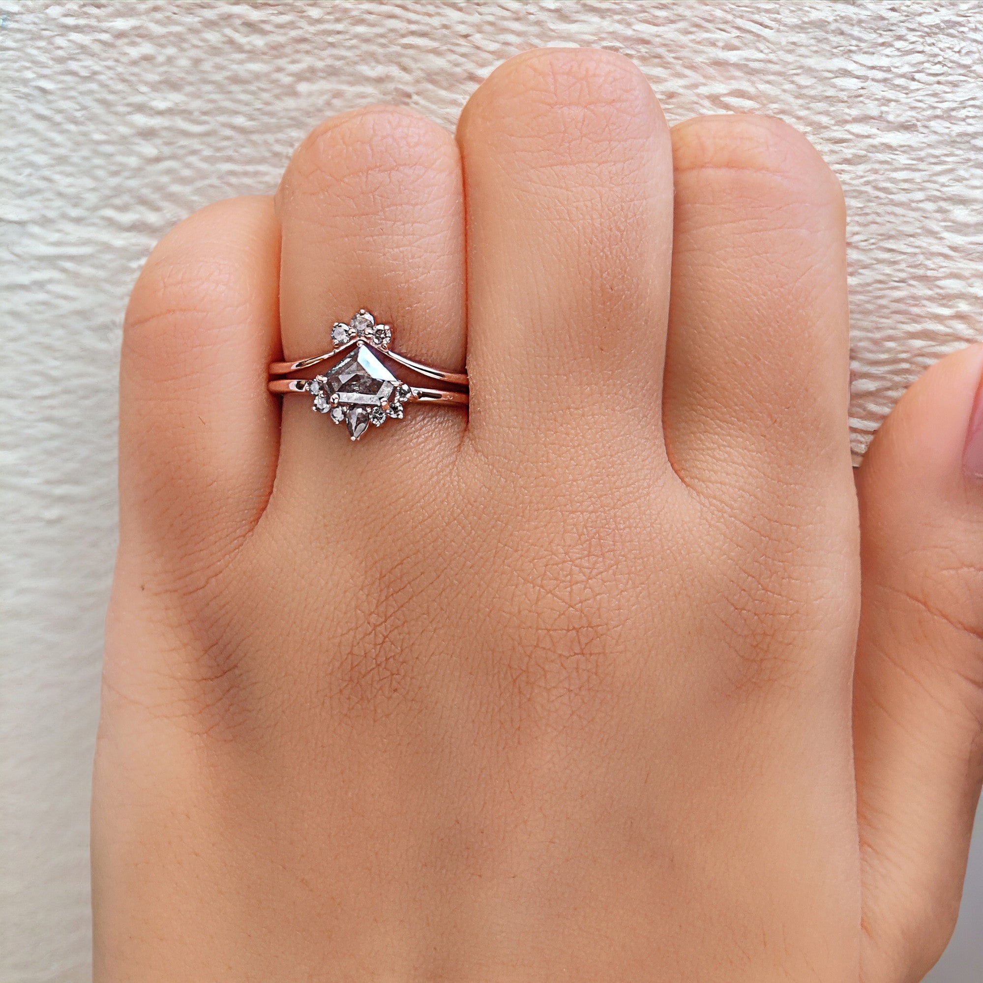 Shield Cut Salt And Pepper Diamond Ring 0.58 Ct 5.10 MM Shield Diamond Ring 14K Solid Rose Gold Silver Engagement Ring Gift For Her QN1261