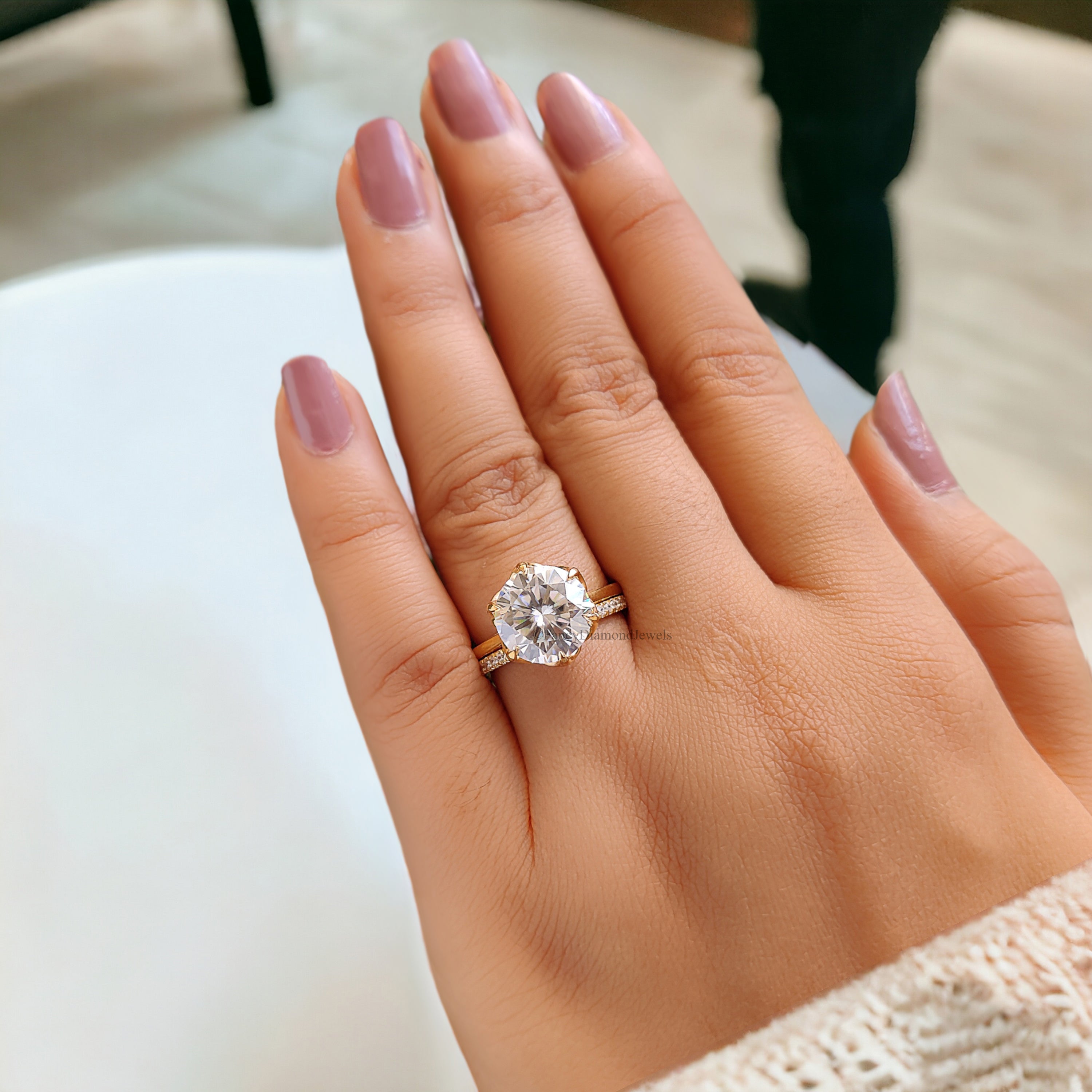 Engagement Ring set in 925 Sterling Silver for Bridal wedding Round Moissanite Ring Set For Women 14k yellow gold moissanite rings FD143