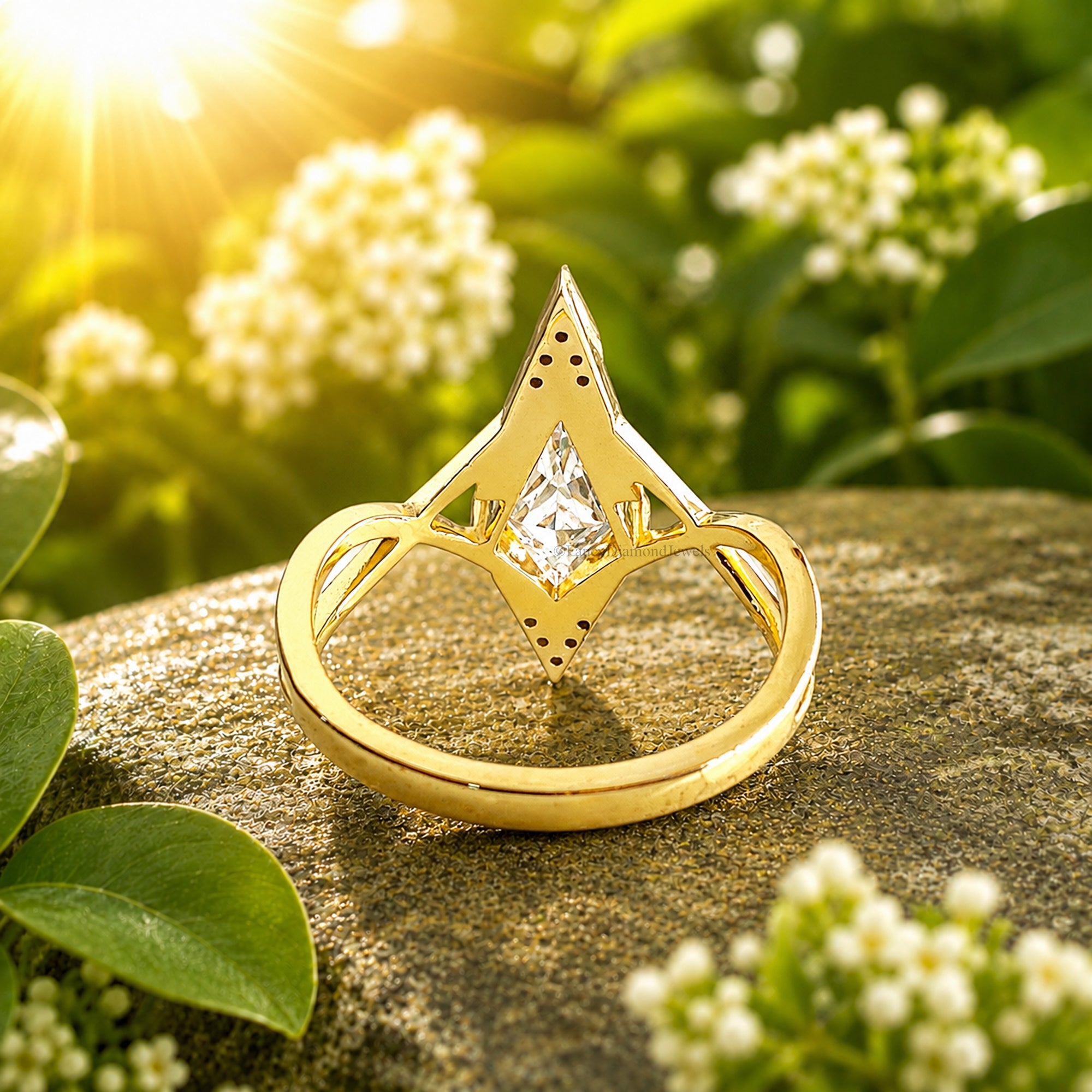 Kite Shape Moissanite Ring, Geometric 14K Gold Engagement Ring, Modern Statement Jewelry, Lab Created Diamond, Unique Bridal Gift FD581
