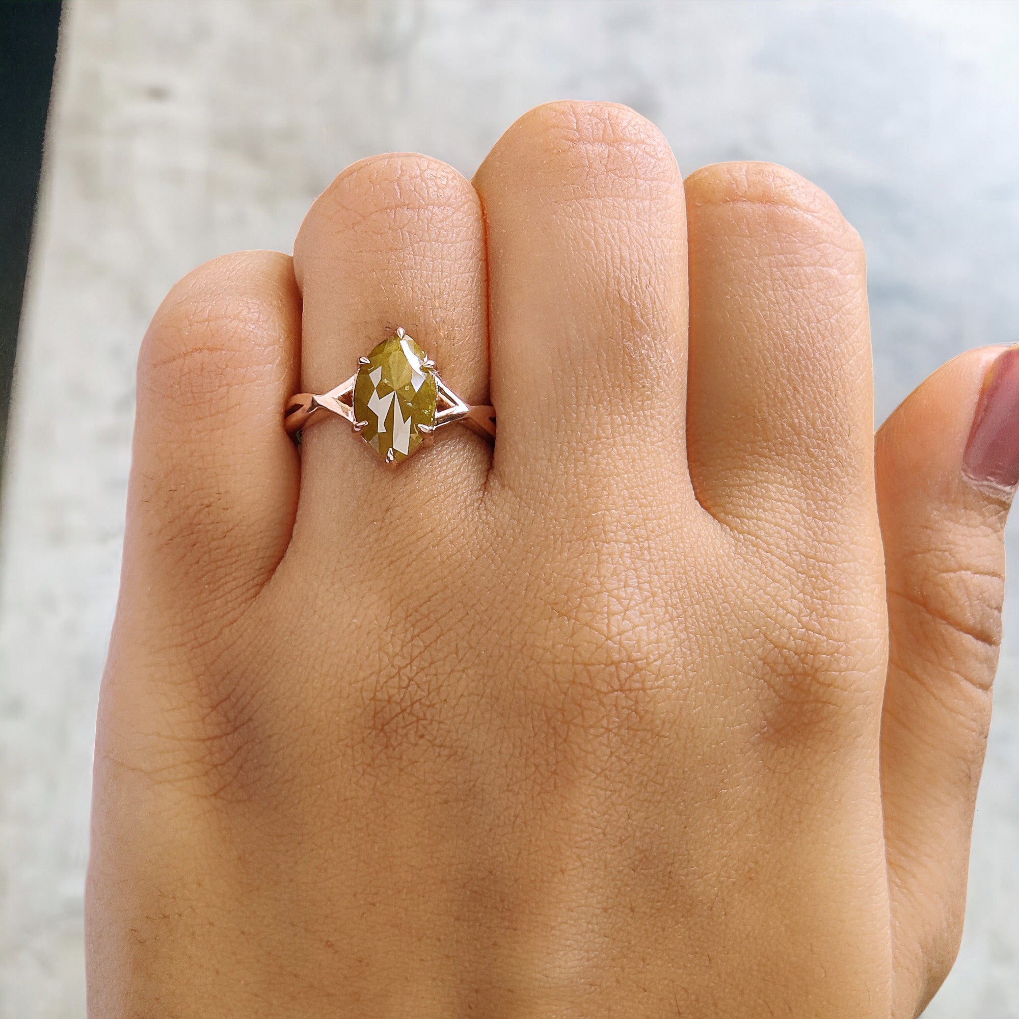 Marquise Shape Yellow Color Diamond Ring 1.65 Ct 11.10 MM Marquise Diamond Ring 14K Rose Gold Silver Engagement Ring Gift For Her QL8849