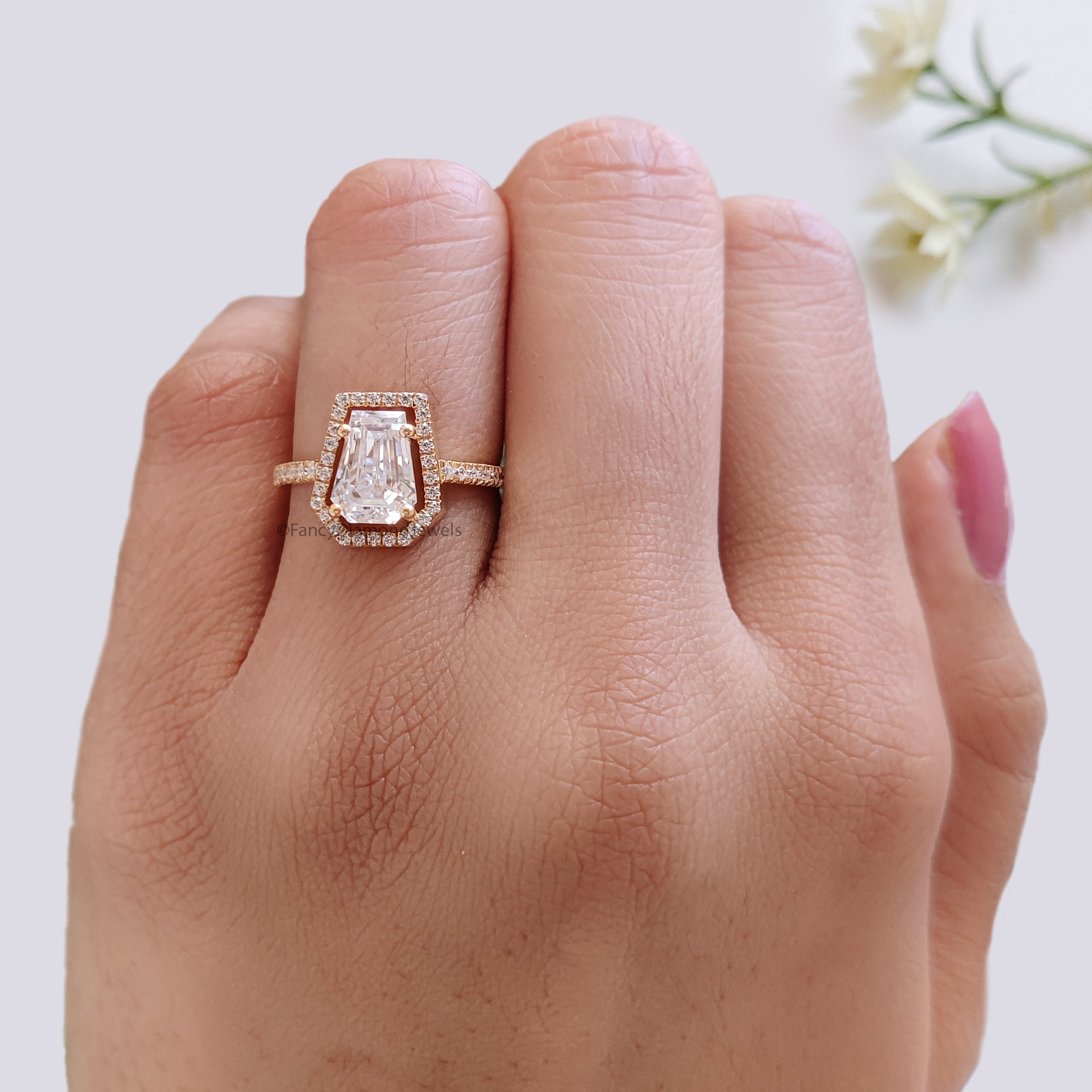 1.55 CT Coffin Lab Grown Diamond Promise Ring Coffin Diamond Halo/ Prong Set Ring Coffin Diamond Engagement Ring Gift For Wedding Ring FD474