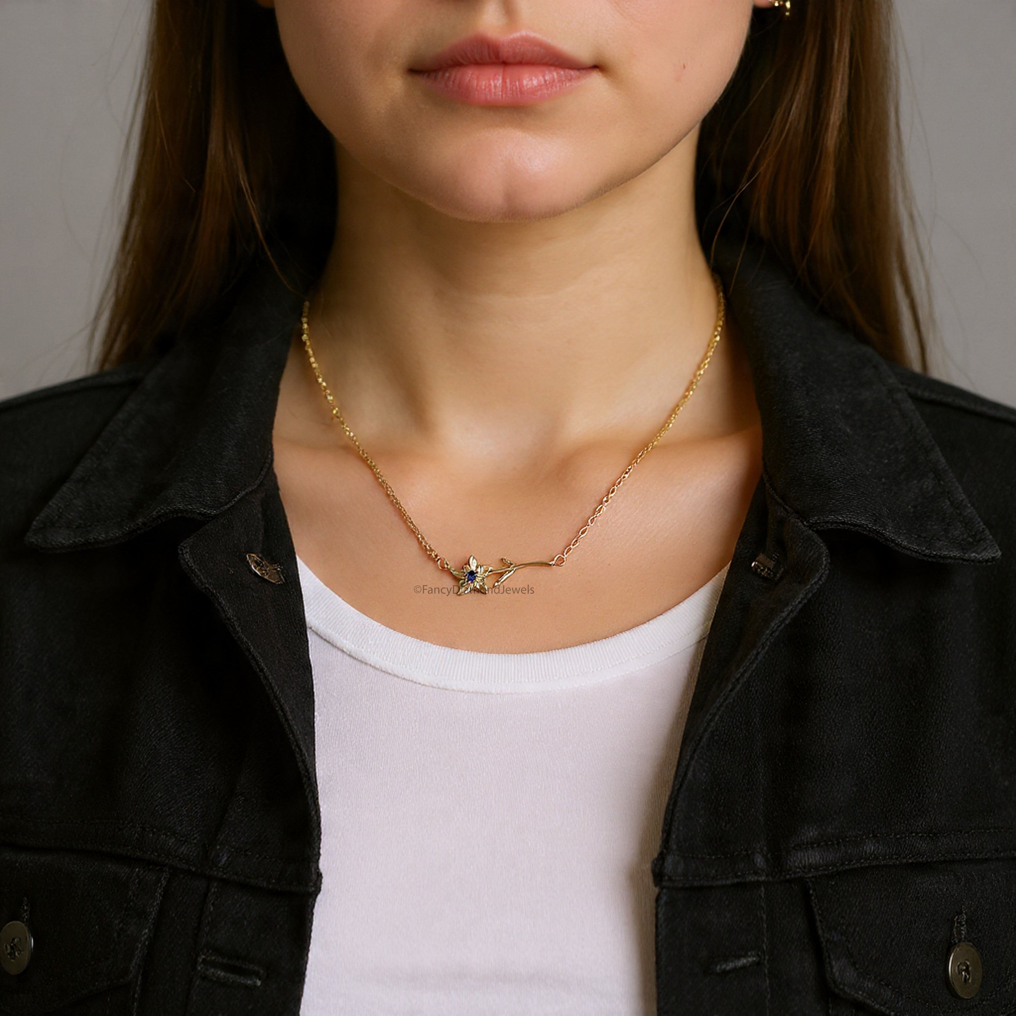 Silver Filled Birth Flower Necklace Horizontal Floral Pendant Dainty Minimalist Birthstone Flower Necklace Personalized Gift for Her FD545
