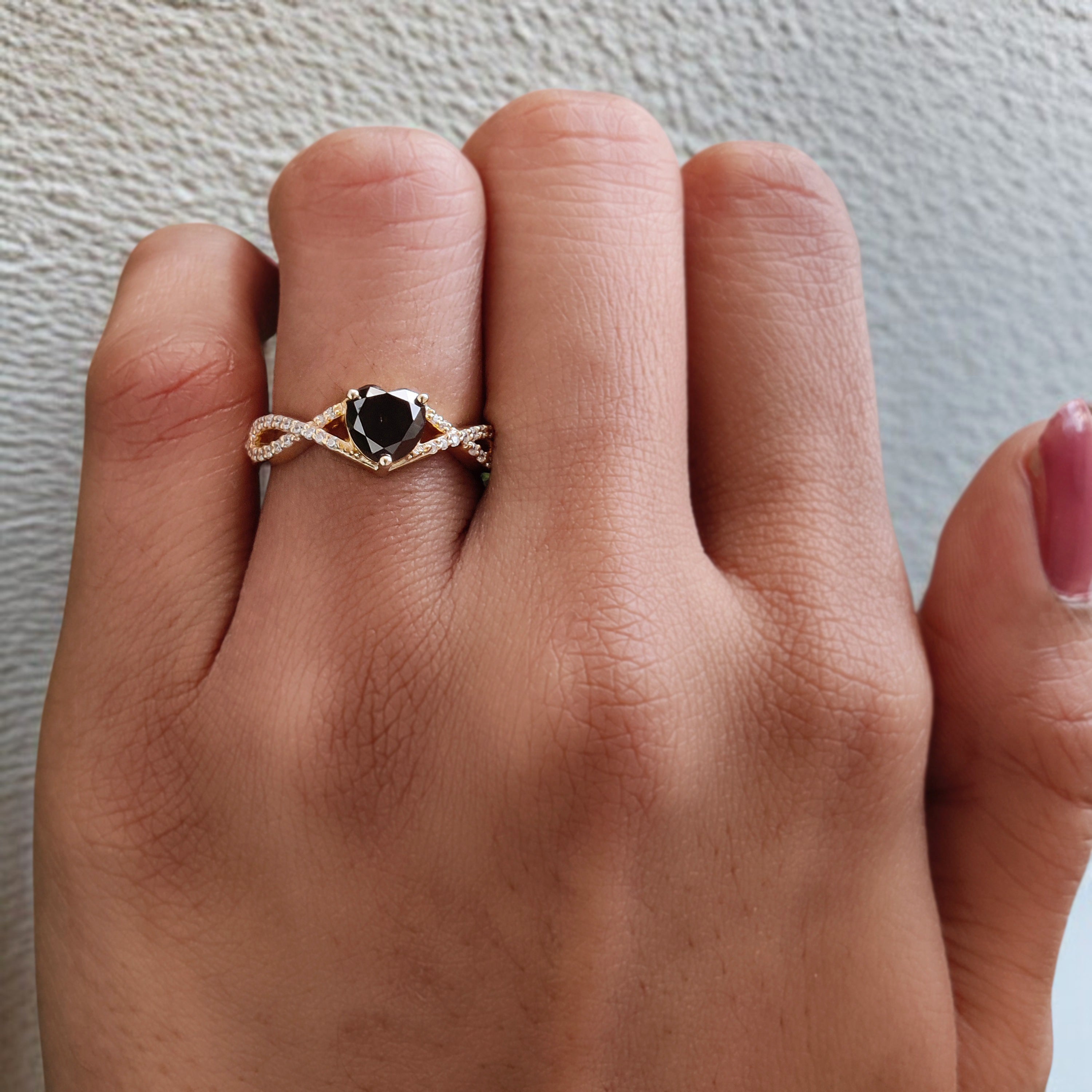 Heart Cut Salt And Pepper Diamond Ring 1.21 Ct 6.00 MM Heart Diamond Ring 14K Solid Yellow Gold Silver Engagement Ring Gift For Her KDN7541