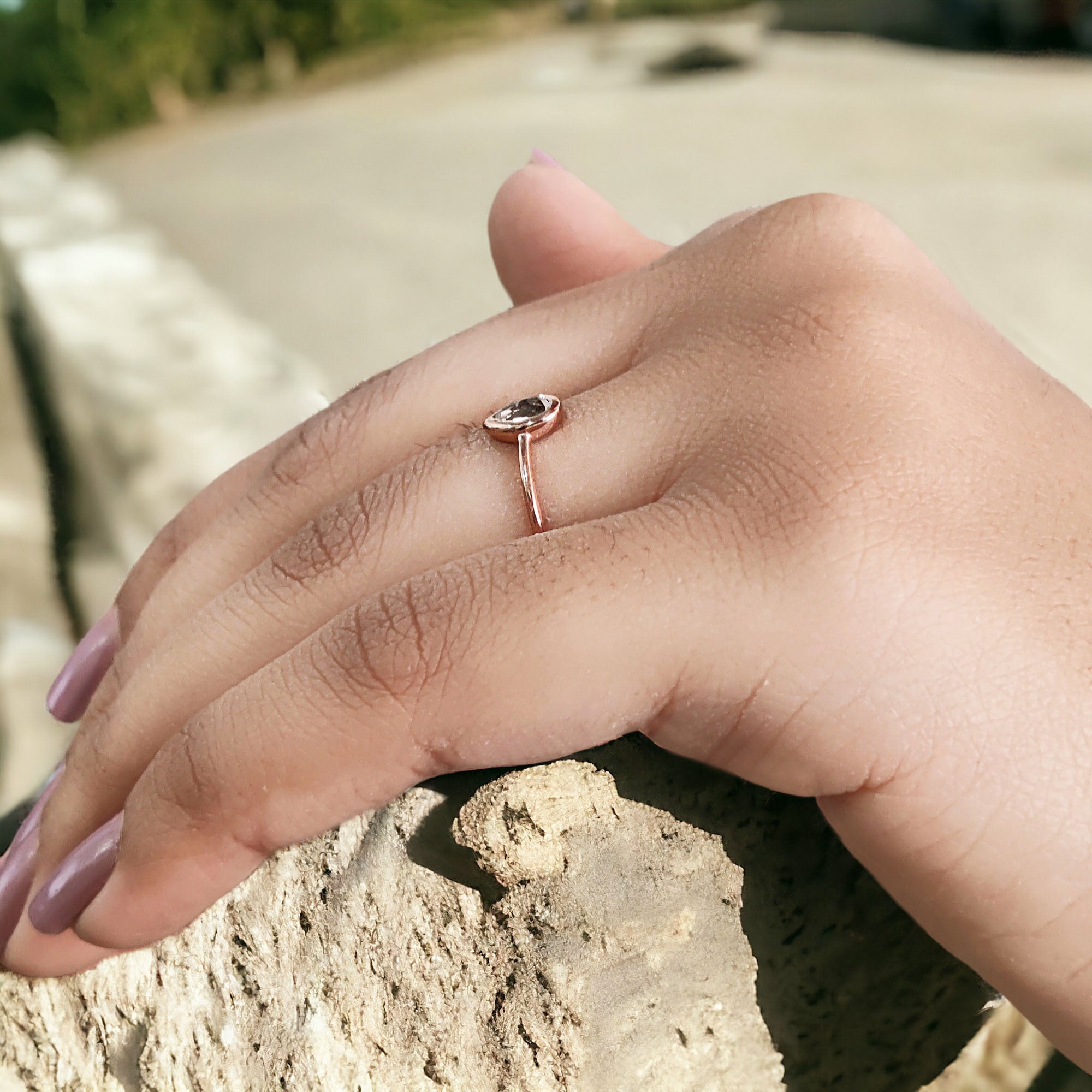 Pear Cut Salt And Pepper Diamond Ring 0.39 Ct 5.40 MM Pear Diamond Ring 14K Solid Rose Gold Silver Pear Engagement Ring Gift For Her QLB280