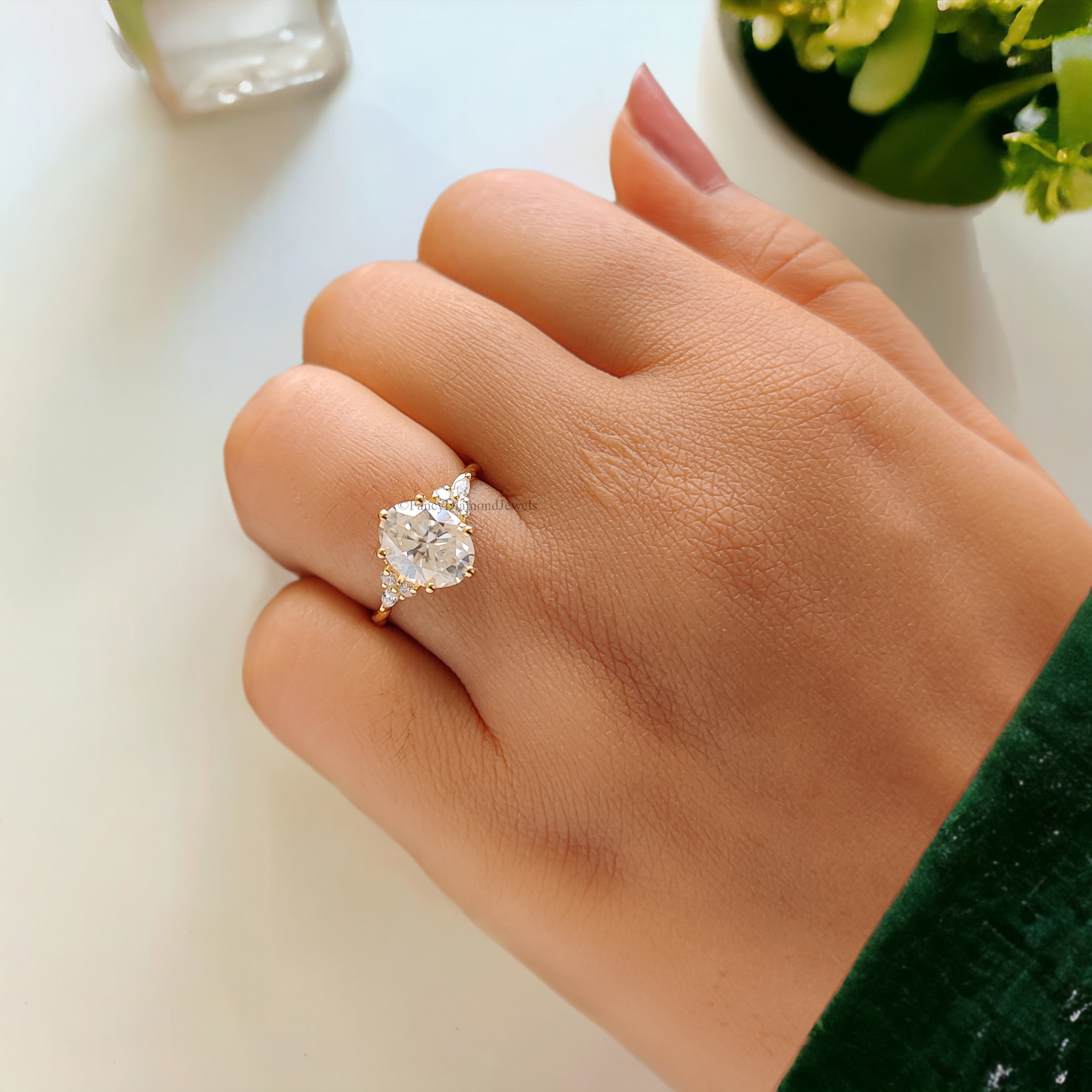 Oval Moissanite engagement ring 14K gold engagement ring Vintage Wedding ring Marquise diamond twisted ring Anniversary promise ring FD145