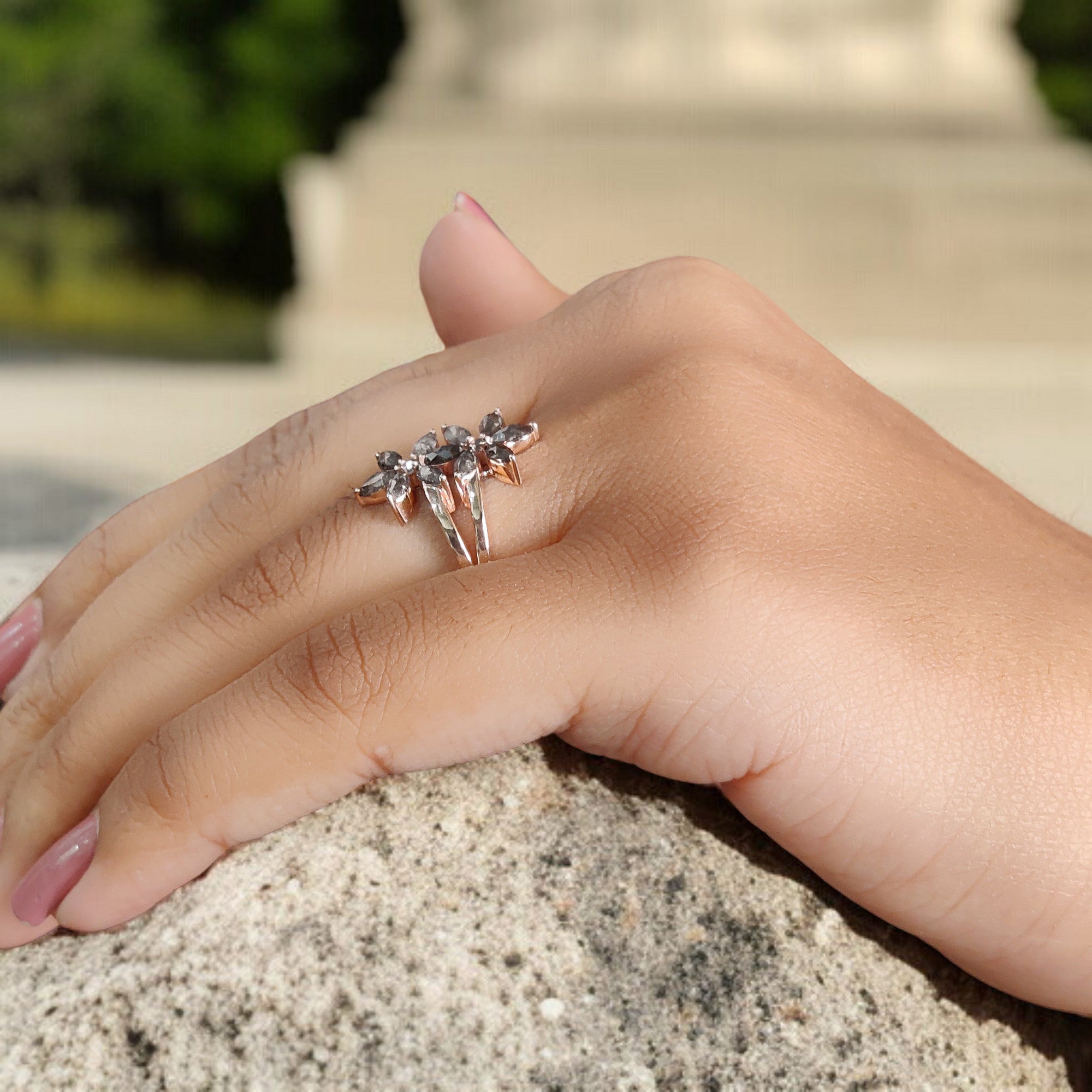 Marquise Cut Salt And Pepper Diamond Ring 0.99 Ct 4.30 MM Marquise Diamond Ring 14K Rose Gold Silver Engagement Ring Gift For Her QL1348