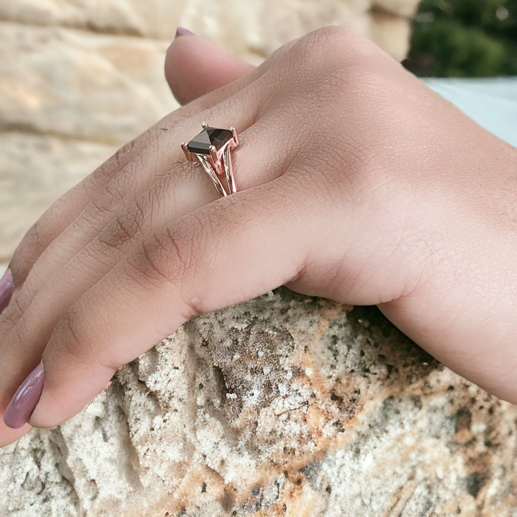 IGI Certified Princess Cut Black Color Diamond Ring 1.33 Ct 5.85 MM Princess Cut Diamond Ring 14K Rose Gold Silver Engagement Ring Gift For Her QL8961