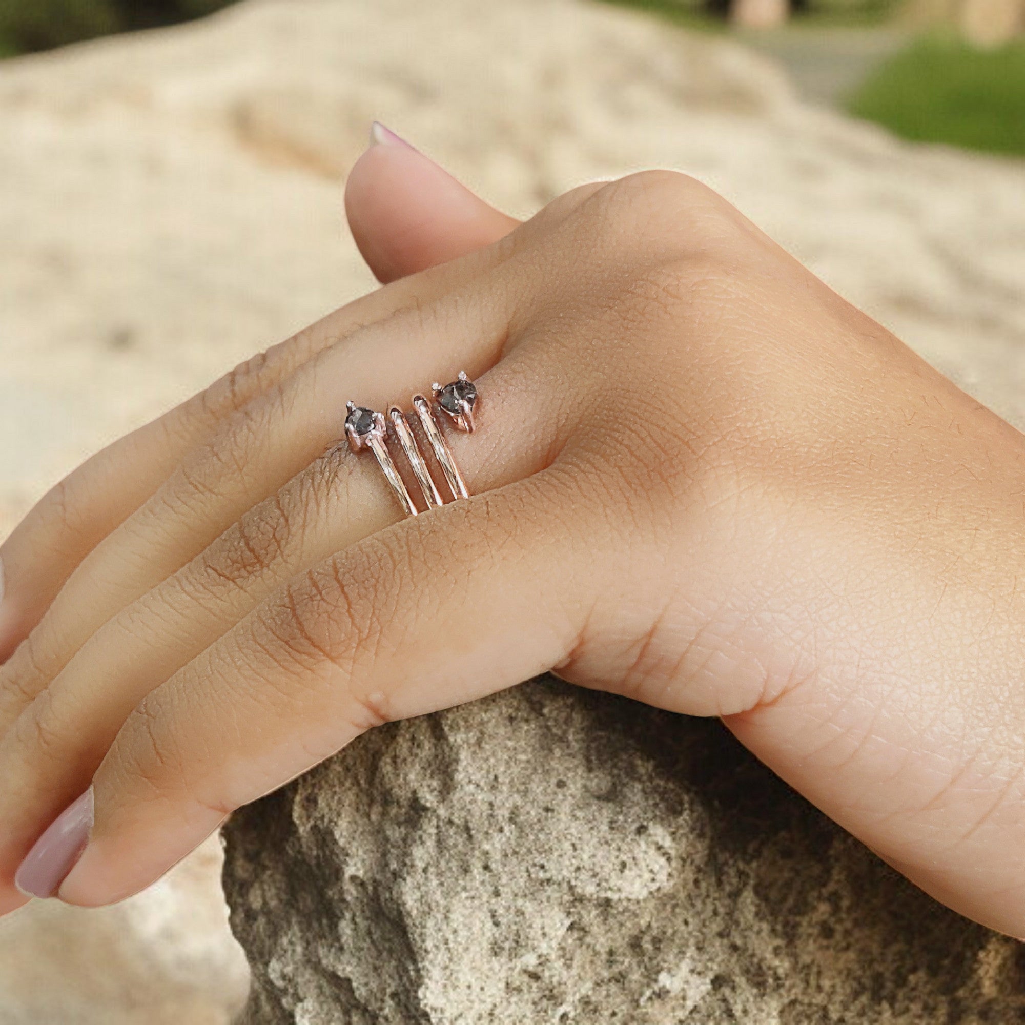 Salt And Pepper Pear Diamond Ring 14K Solid Rose White Yellow Gold Ring Engagement Wedding Gift Ring 0.47 CT QN942