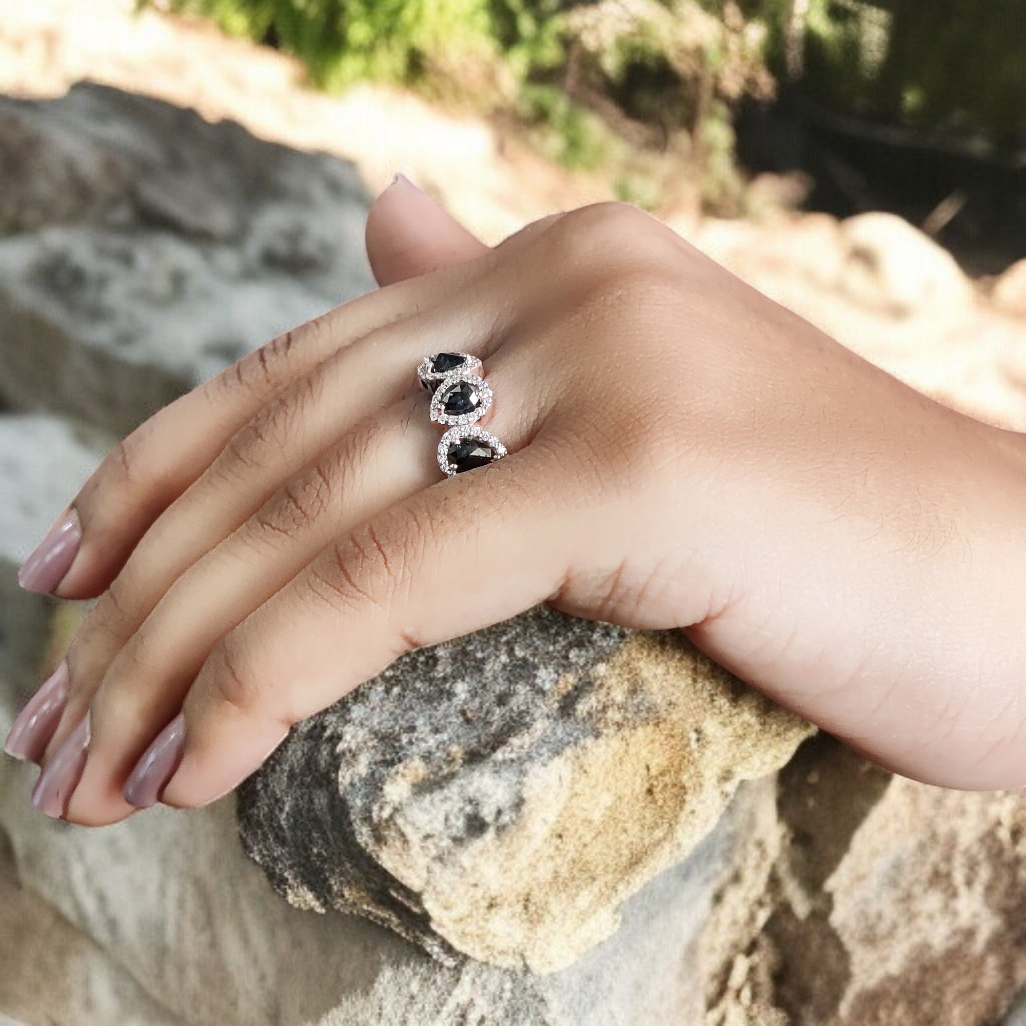 Pear Cut Black Color Diamond Ring 1.11 Ct 5.50 MM Pear Diamond Ring 14K Solid Rose Gold Silver Pear Engagement Ring Gift For Her QN1673