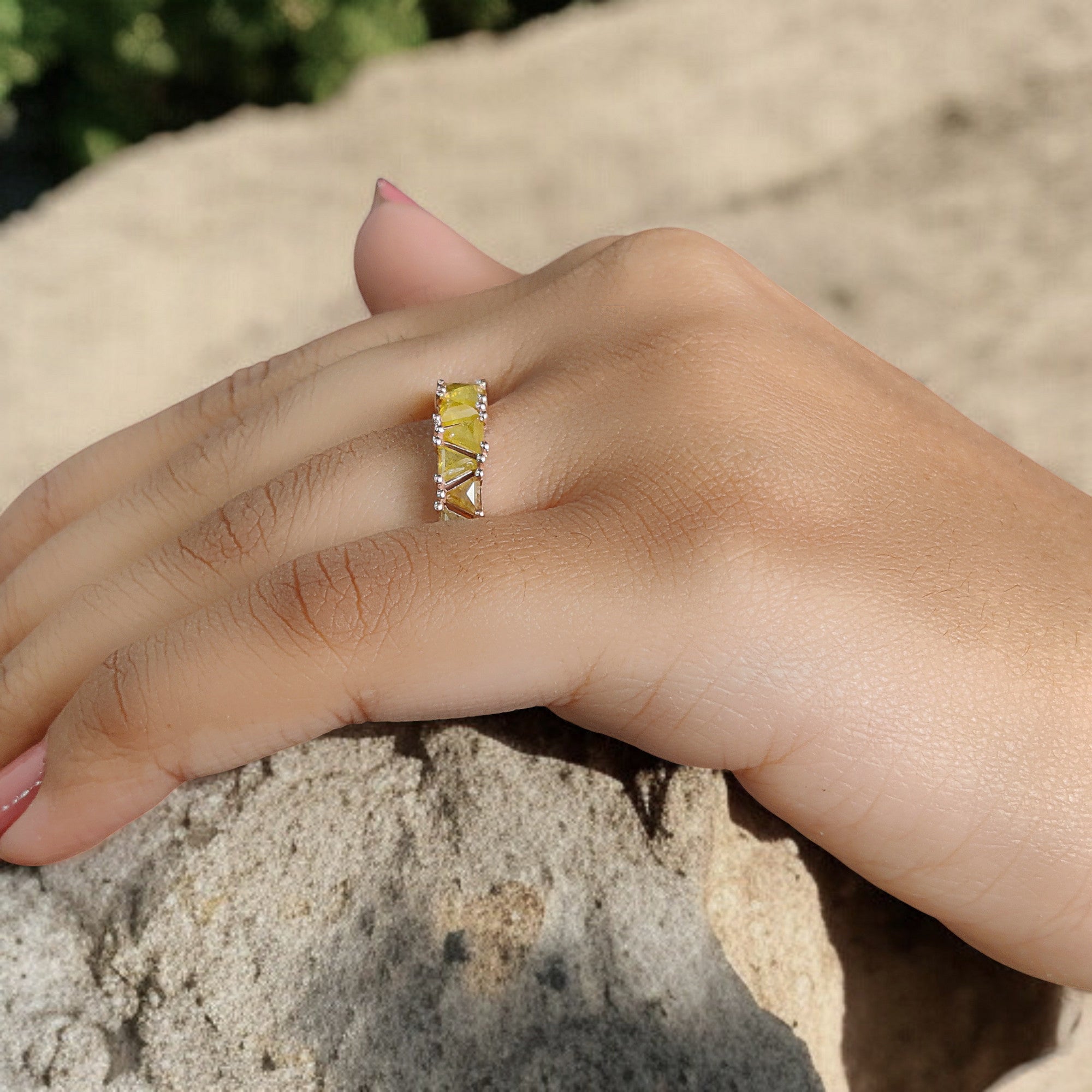 Triangle Cut Yellow Color Diamond Ring 1.28 Ct 3.75 MM Triangle Diamond Ring 14K Solid Rose Gold Silver Engagement Ring Gift For Her QL2052