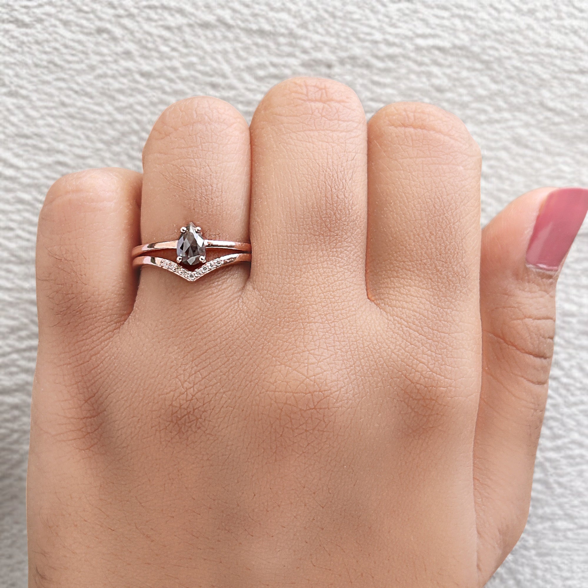 Pear Cut Brown Color Diamond Ring 0.55 Ct 6.39 MM Pear Shape Diamond Ring 14K Solid Rose Gold Silver Pear Engagement Ring Gift For Her QL9598