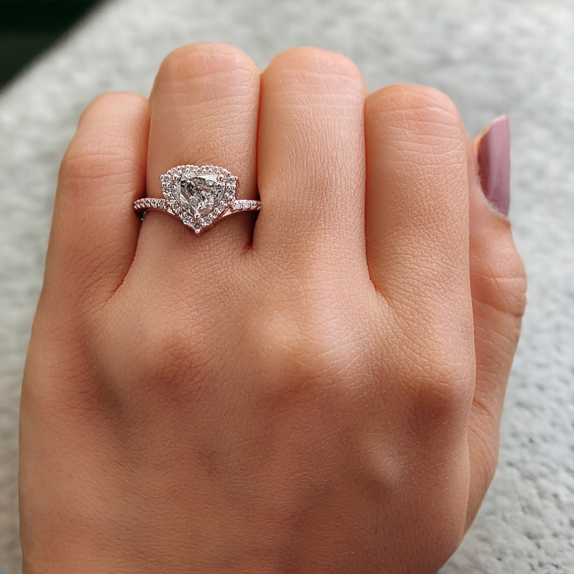 Heart Salt And Pepper Diamond Ring 1.44 Ct 6.38 MM Heart Shape Diamond Ring 14K Solid Rose Gold Silver Engagement Ring Gift For Her QL2629