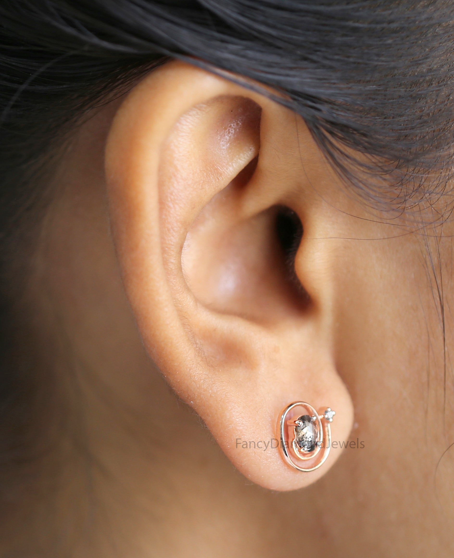 Oval Salt And Pepper Diamond Earring, Oval Shape Earring, Prong Earring, Engagement Earring, Earlobe Earrings, Earrings Jewelry, KDN969