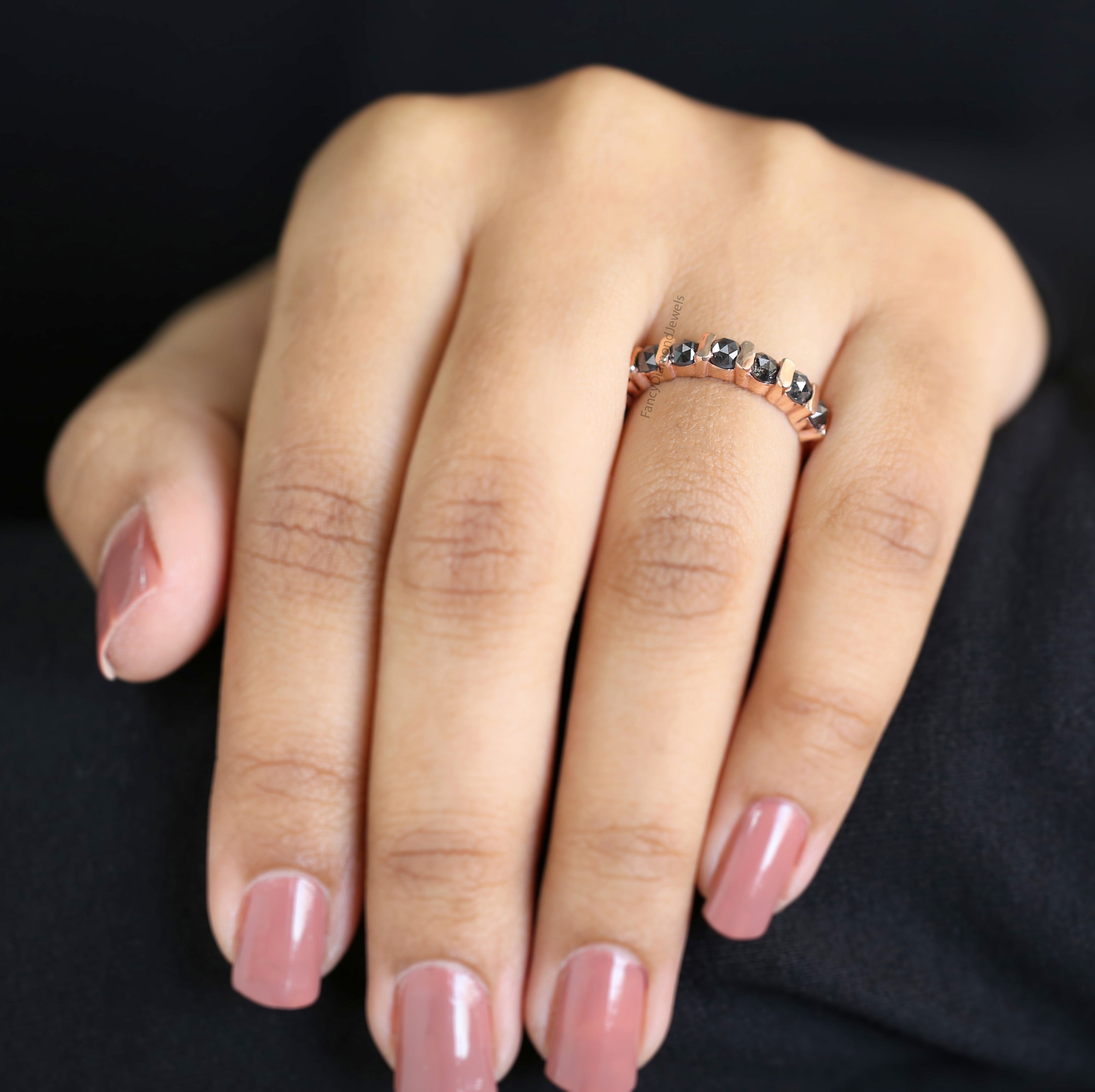 Round Rose Cut Salt And Pepper Diamond Ring 1.12 Ct 3.30 MM Round Diamond Ring 14K Rose Gold Silver Engagement Ring Gift For Her KD1222