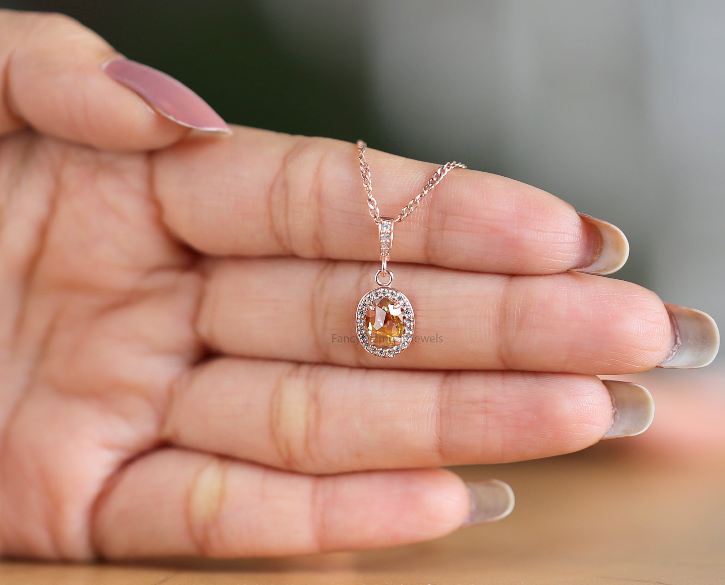 Oval Shape Yellow Color Diamond Pendant 0.91 Ct 7.05 MM Oval Cut Diamond Pendant 14K Solid Rose Gold Silver Engagement Oval Pendant QN1052