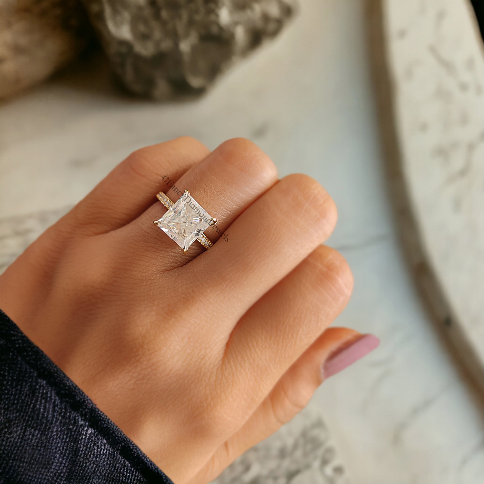 Hidden Halo Ring 3.00 CT Princess Moissanite Engagement Ring Three Row Pave Set Ring Women Wedding Ring Anniversary Gift Ring For Her FD214