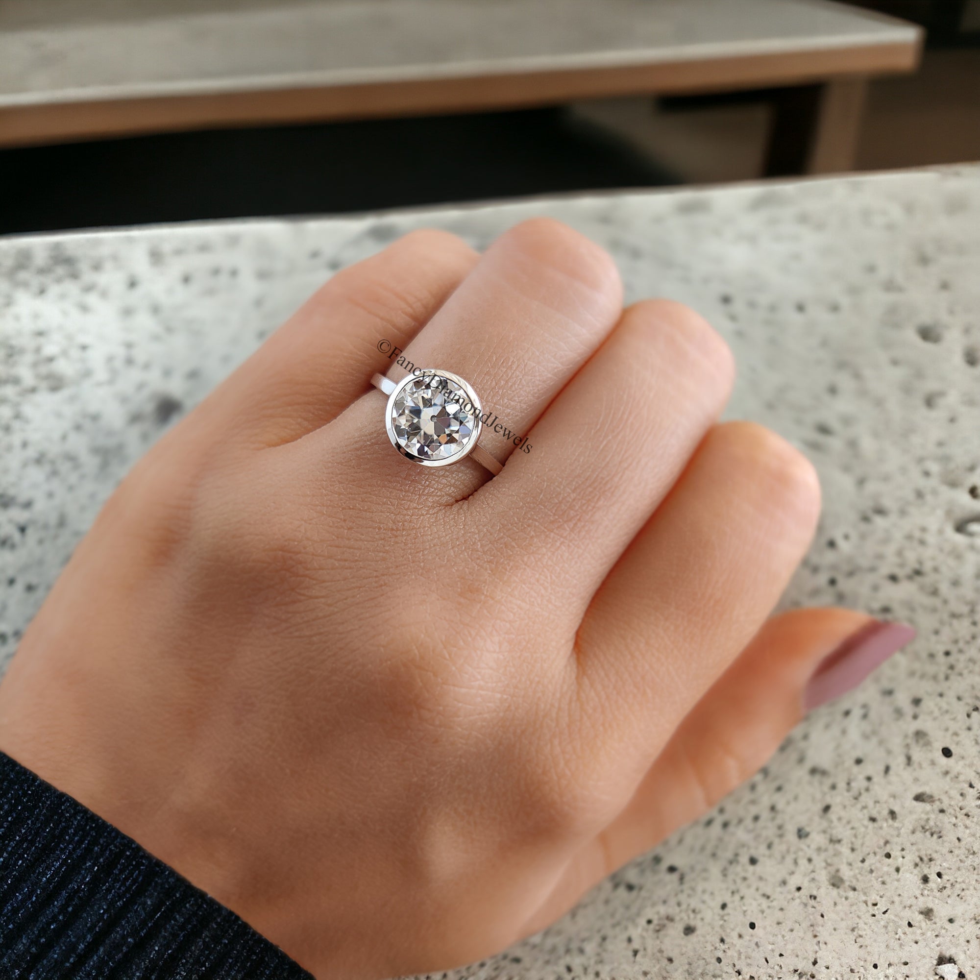 Old European Cut Engagement Ring White Gold Ring Round Moissanite Ring 2 CT Moissanite Bezel Setting Ring Promise Rings Gift For Her FD108