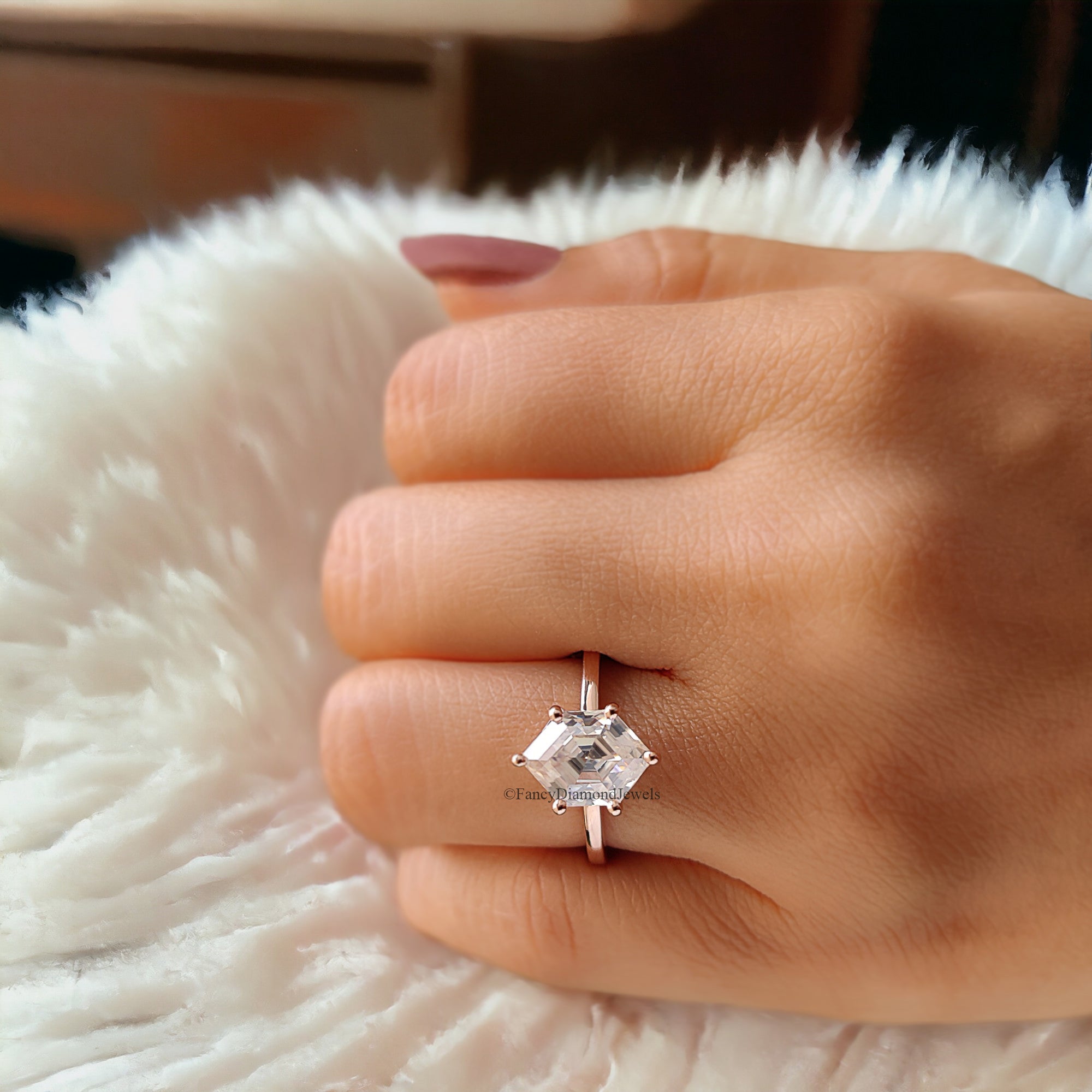 Moissanite Solitaire Engagement Ring 2.20 CT Hexagon Cut Moissanite Ring Round Prong Ring For Women Promise Ring Gift For Her Ring FD88