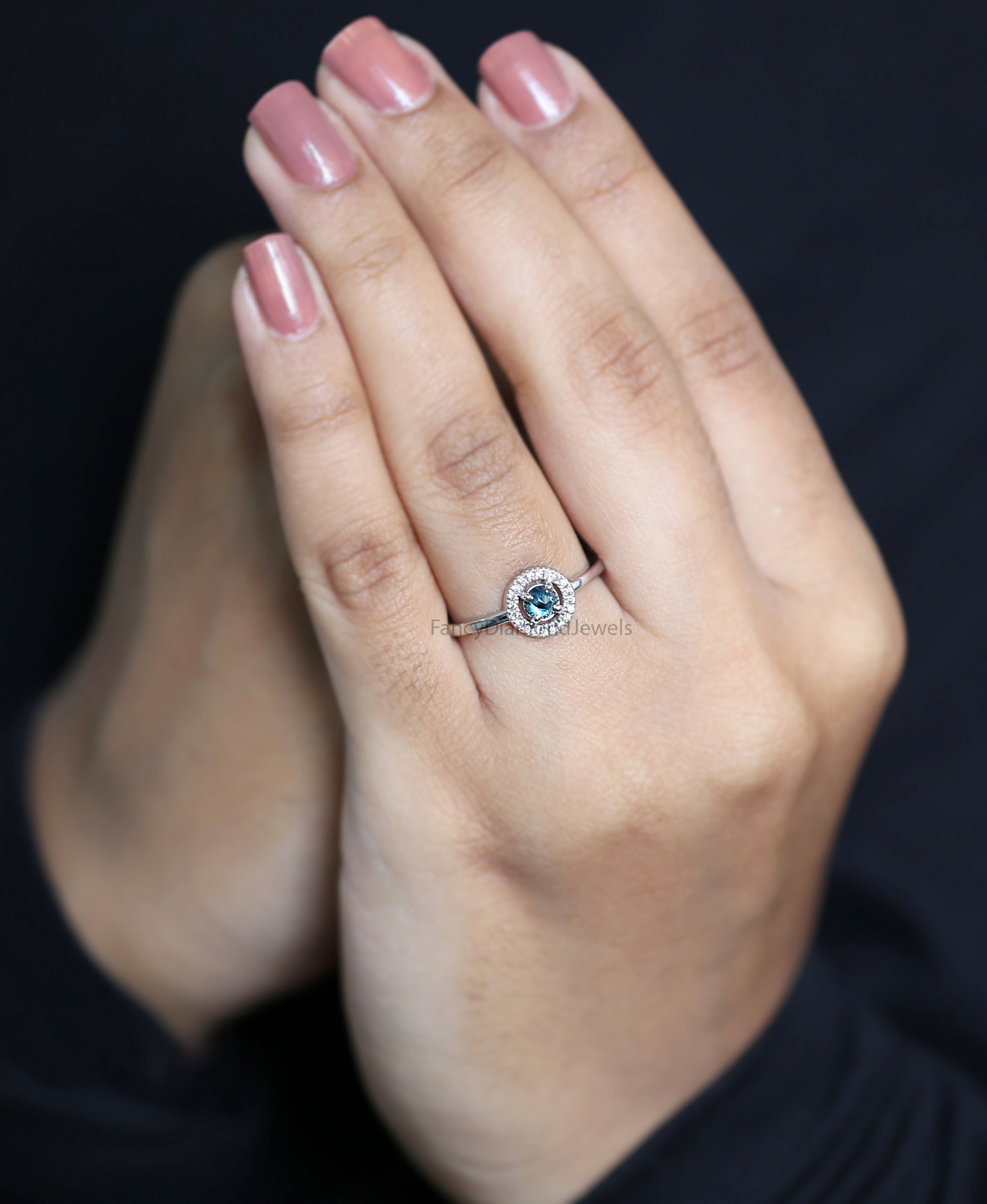 Round Rose Cut Blue Color Diamond Ring, Blue Rose Cut Diamond Engagement Ring, Rose Cut Diamond Ring, Round Rose Cut Shape Ring, KD1131