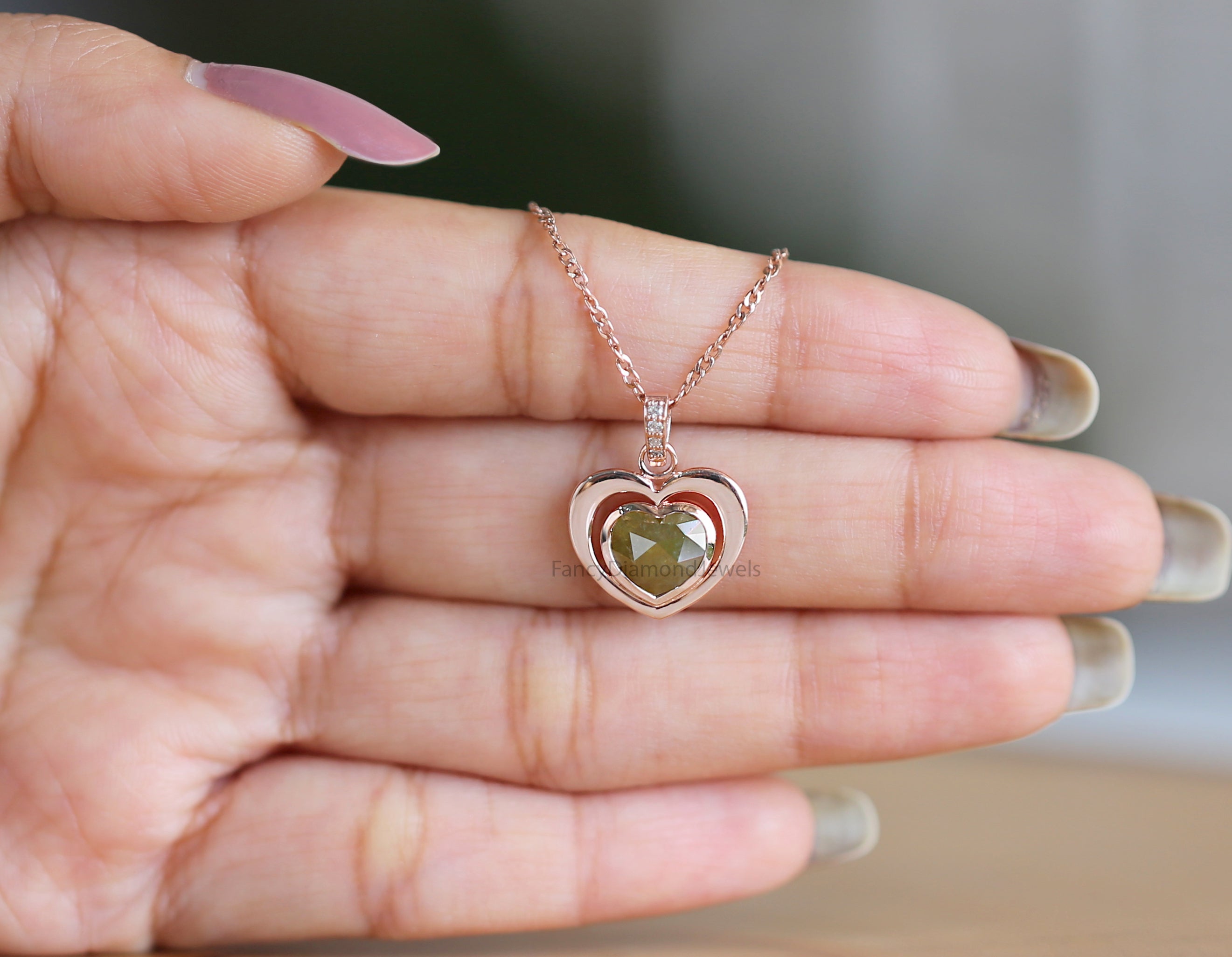 Heart Yellow Color Diamond Pendant, Unique Diamond Pendant, Heart Diamond Pendant, Yellow Diamond Pendant, Dangling Diamond Pendant, KDN8709