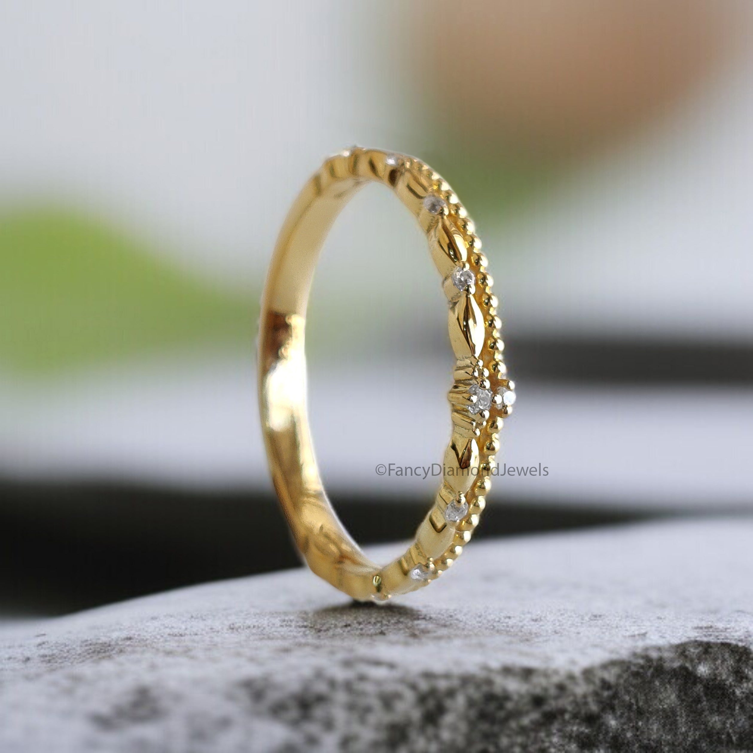 Natural White Double Diamond Wedding Band Silver Engagement Band Milgrain Ring Minimalist Stacking Diamond Promise Band Gift For Her FD518