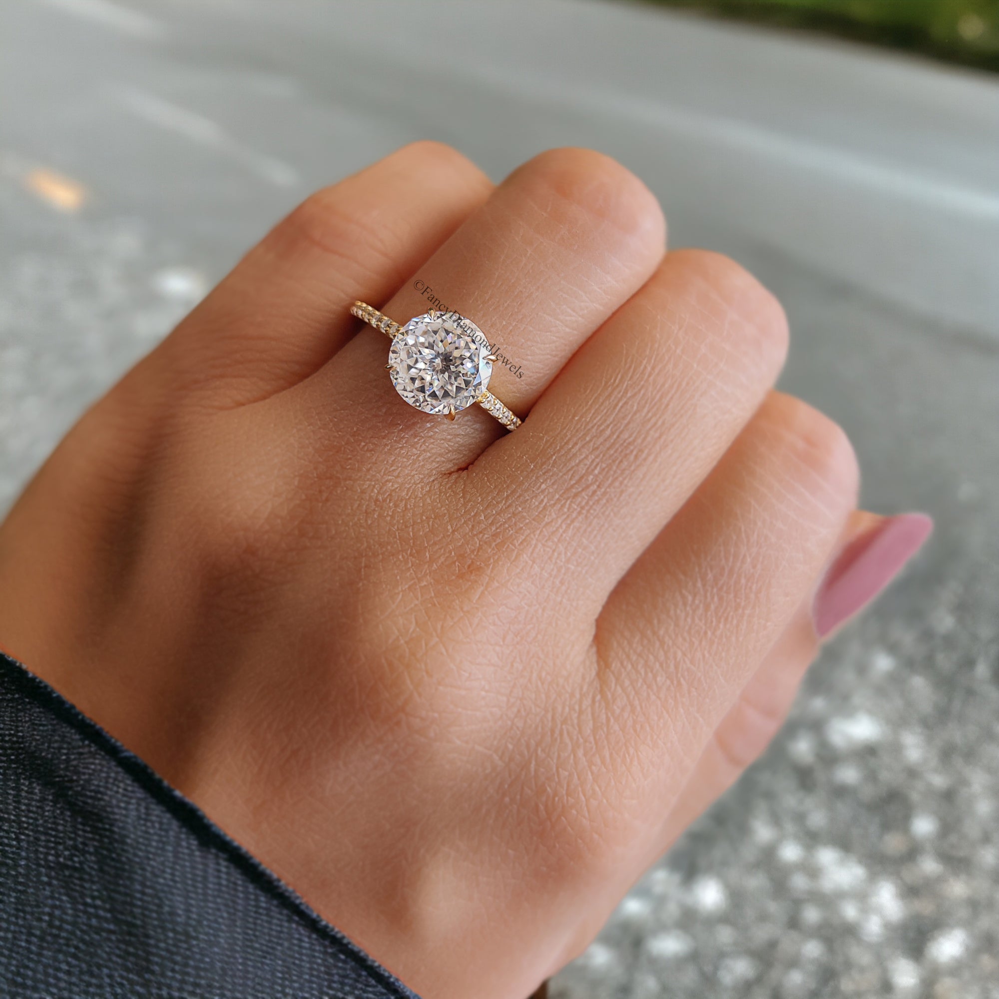 Beautiful Clear 2.15 TW Portuguese Cut Colorless Moissanite Engagement Ring Fiery Moissanite 14K Yellow Gold Wedding Ring Bridal Ring FD69