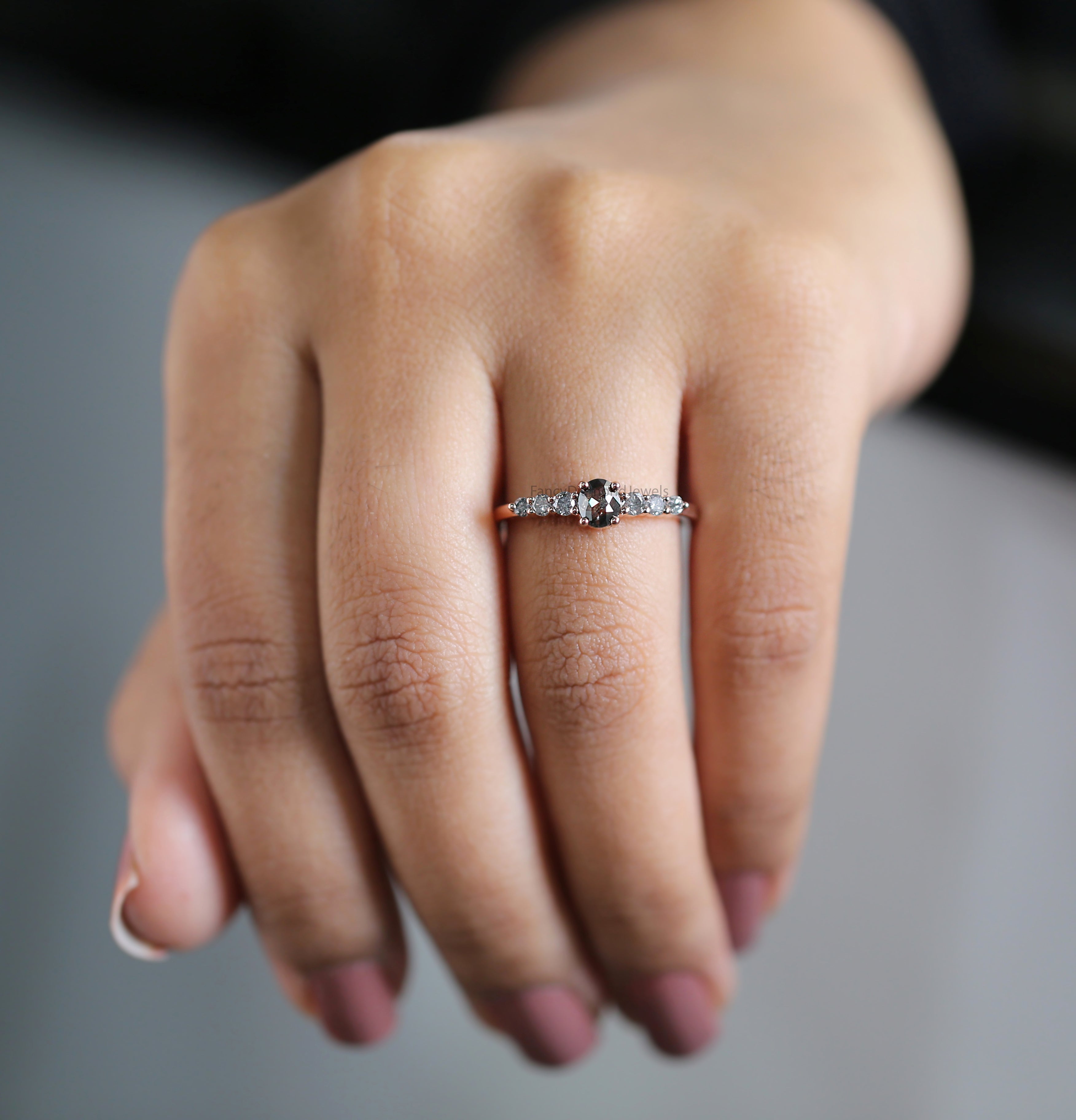 Oval Salt And Pepper Diamond Ring, Salt And Pepper Oval Diamond Engagement Ring, Oval Diamond Ring, Oval Cut Ring, Oval Shape Ring, KD1144