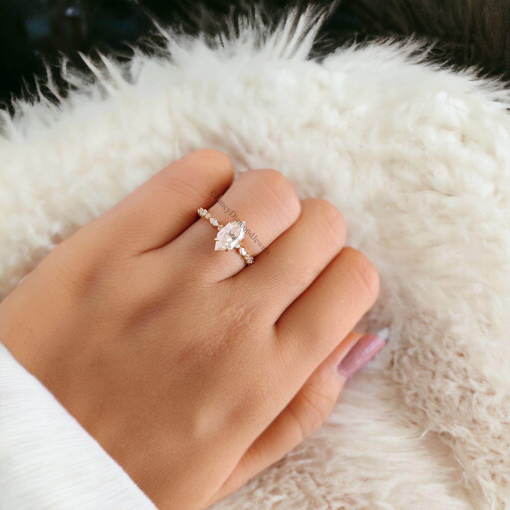 Hidden Halo Bridal Ring Dutch Marquise Cut Moissanite Engagement Ring Marquise Moissanite Wedding Ring Half Eternity Anniversary Ring FD142