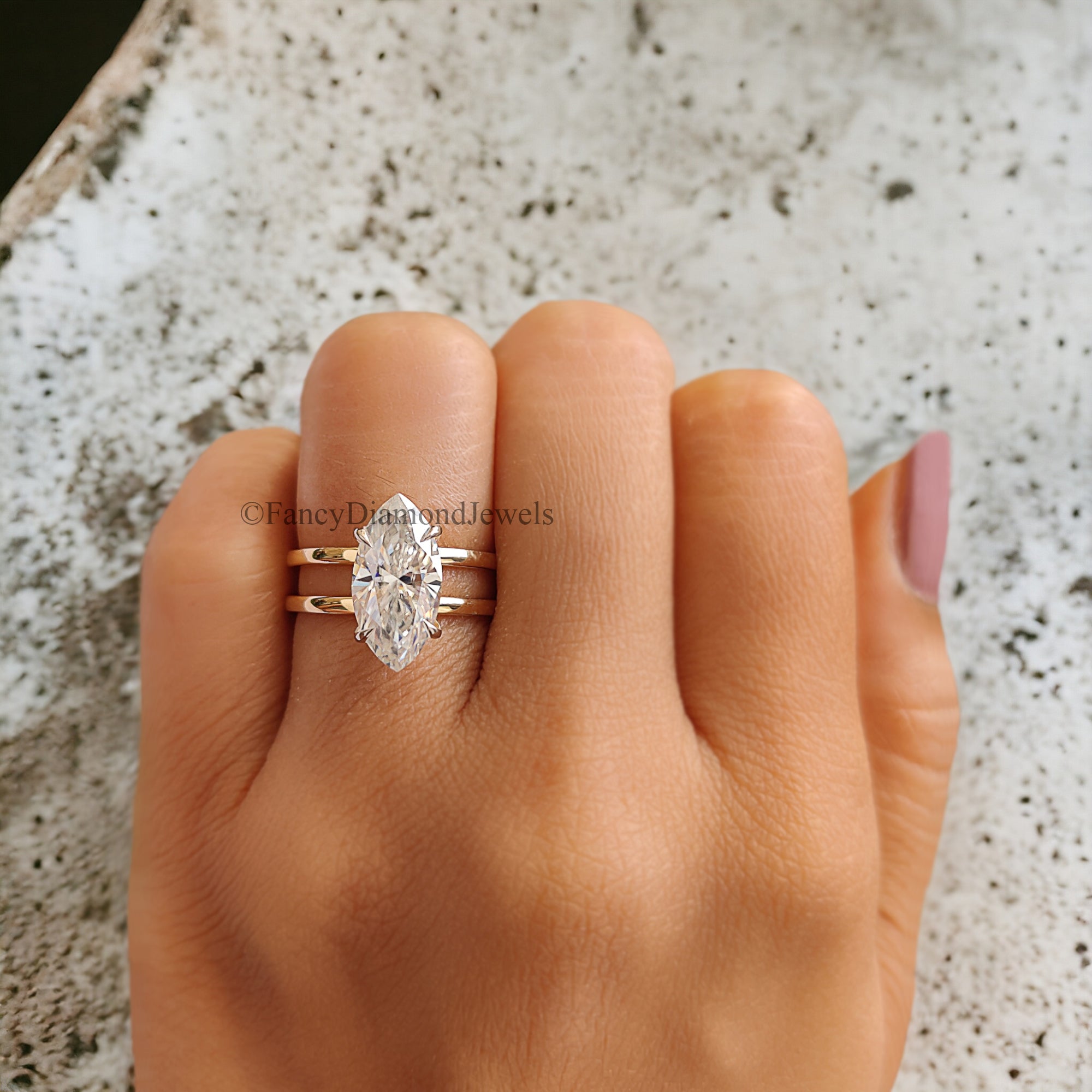 2.15 CT Marquise Cut Colorless Moissanite Dual Shank Engagement Ring Solitaire Ring Wedding Ring Designer Bridal Ring Anniversary Gift FD211