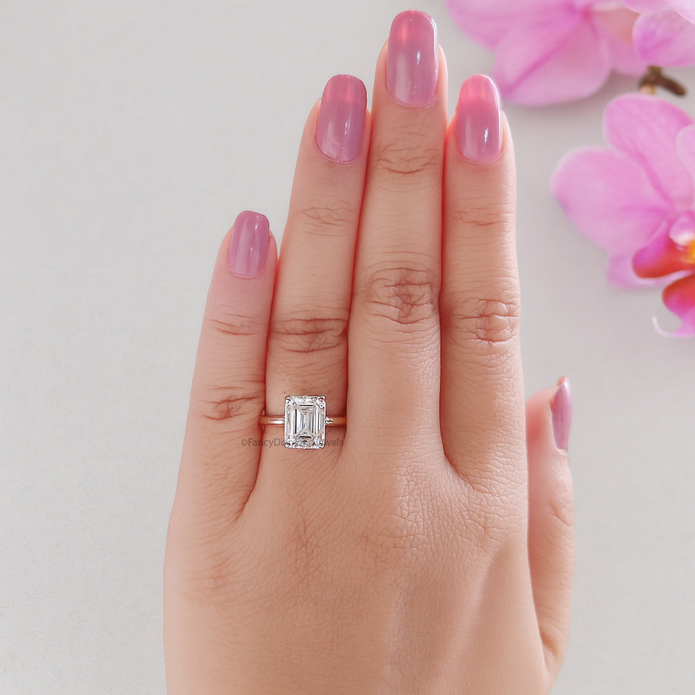 2.55 CT Emerald Cut Lab Grown Diamond Engagement Ring Emerald Diamond Statement ring Prong Set Floral Set Emerald Ring for Her FD476