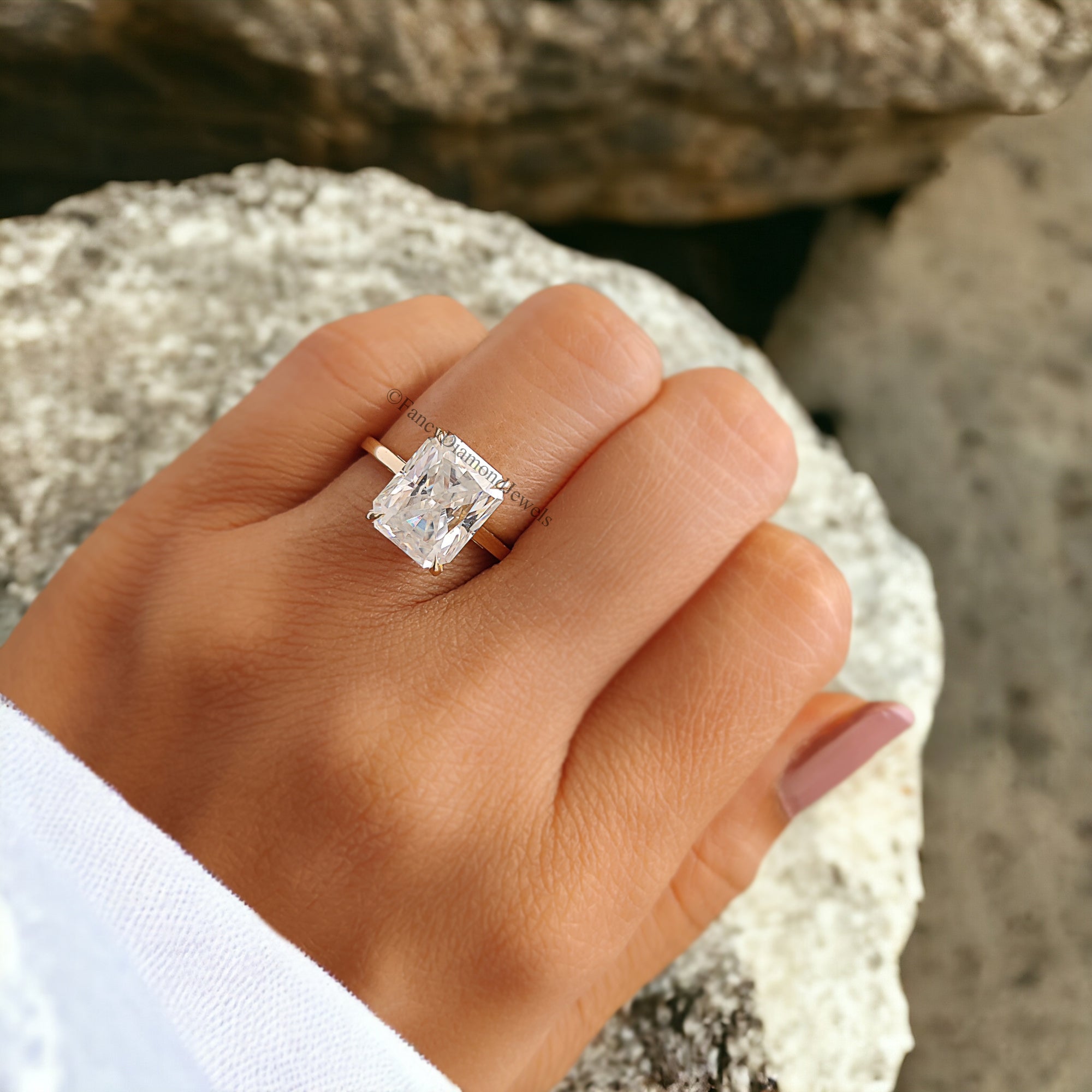 3.70 CT Radiant Cut Moissanite Engagement Ring Solitaire Moissanite Ring Claw Prong Solid Rose Gold Wedding Ring Anniversary Gift FD205