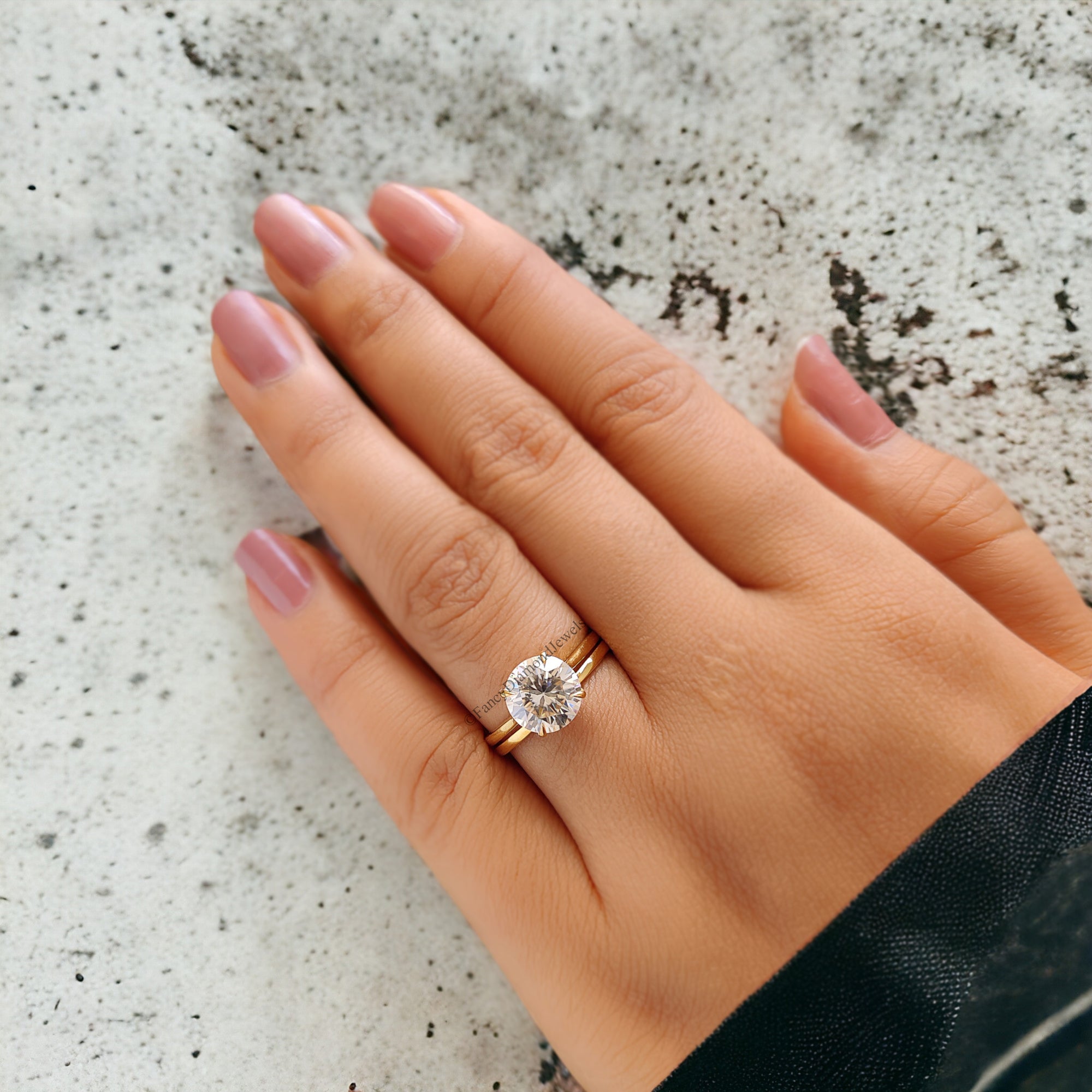 Round Moissanite Bridal Ring Colorless Moissanite Wedding Ring Solid Gold Anniversary Band Solitaire Moissanite Engagement Ring Set FD146