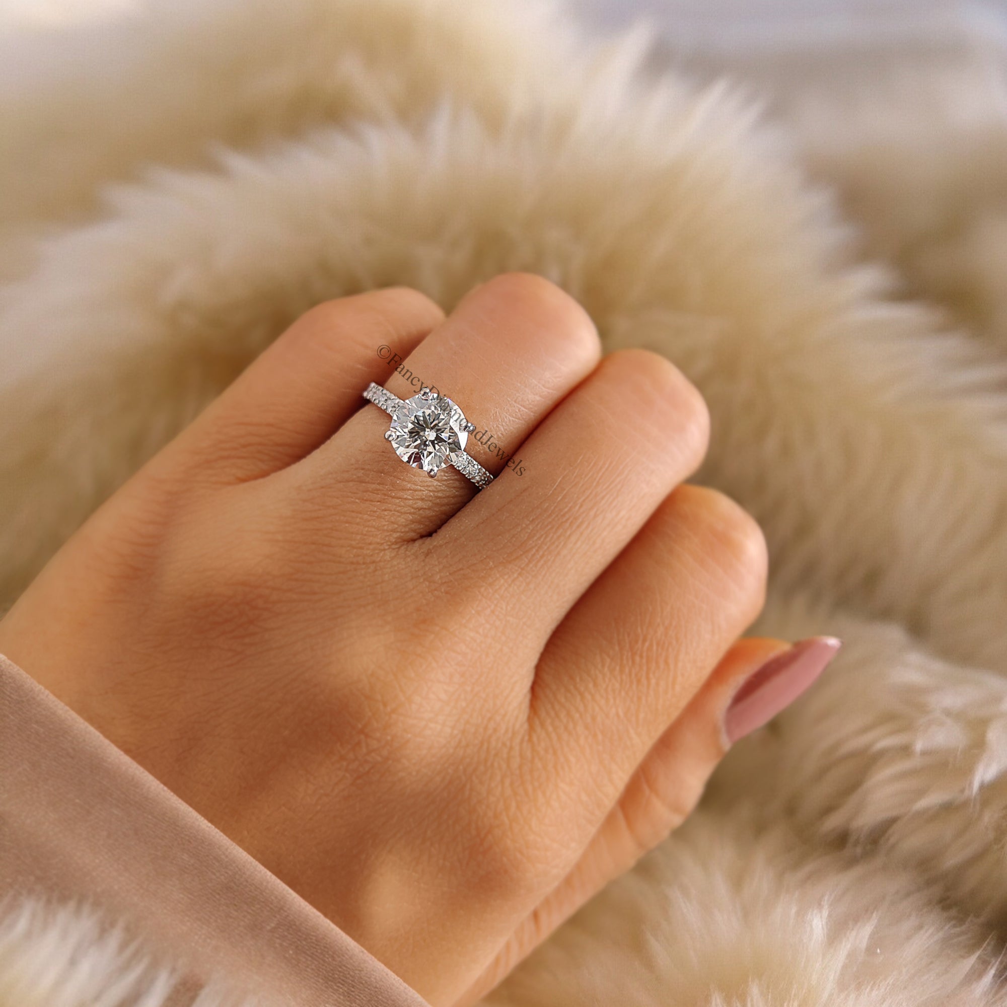 Round Lab Grown Engagement Ring 1.60 CT Round Cut Moissanite Ring Round Prong Wedding Ring For Women Promise Ring Gift For Her Ring FD193