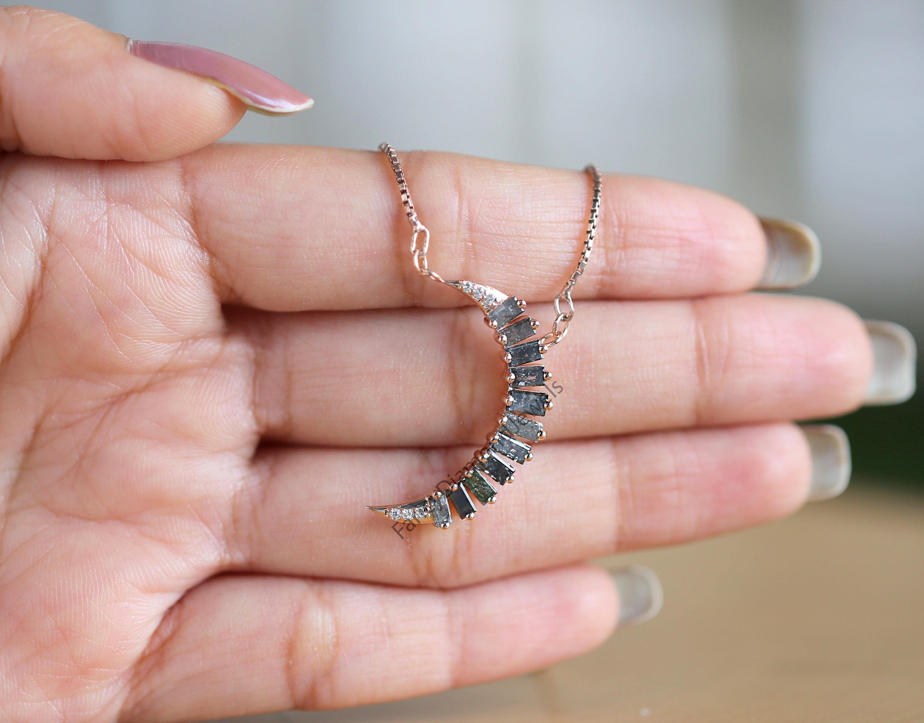 Baguette Salt And Pepper Diamond Pendant, Unique Diamond Pendant, Salt And Pepper Diamond Pendant, Baguette Shape Dangling Pendant, KDN1895