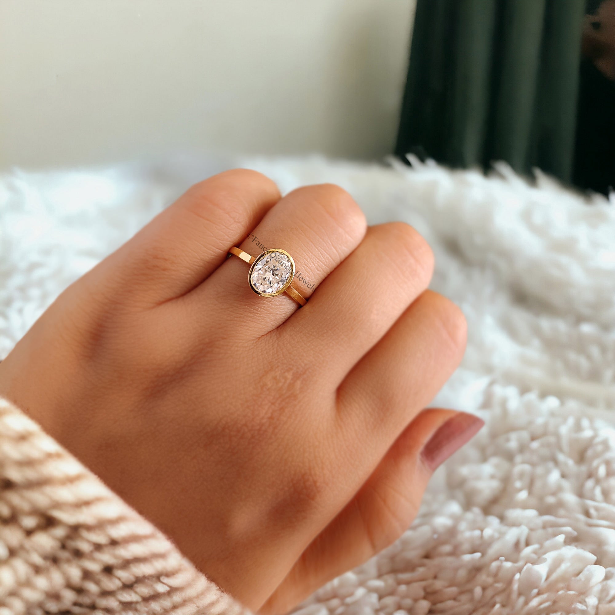 Oval Moissanite Bridesmaid Ring Colorless Moissanite Proposal Ring Bezel Set Anniversary Ring Solitaire Moissanite Engagement Ring FD138