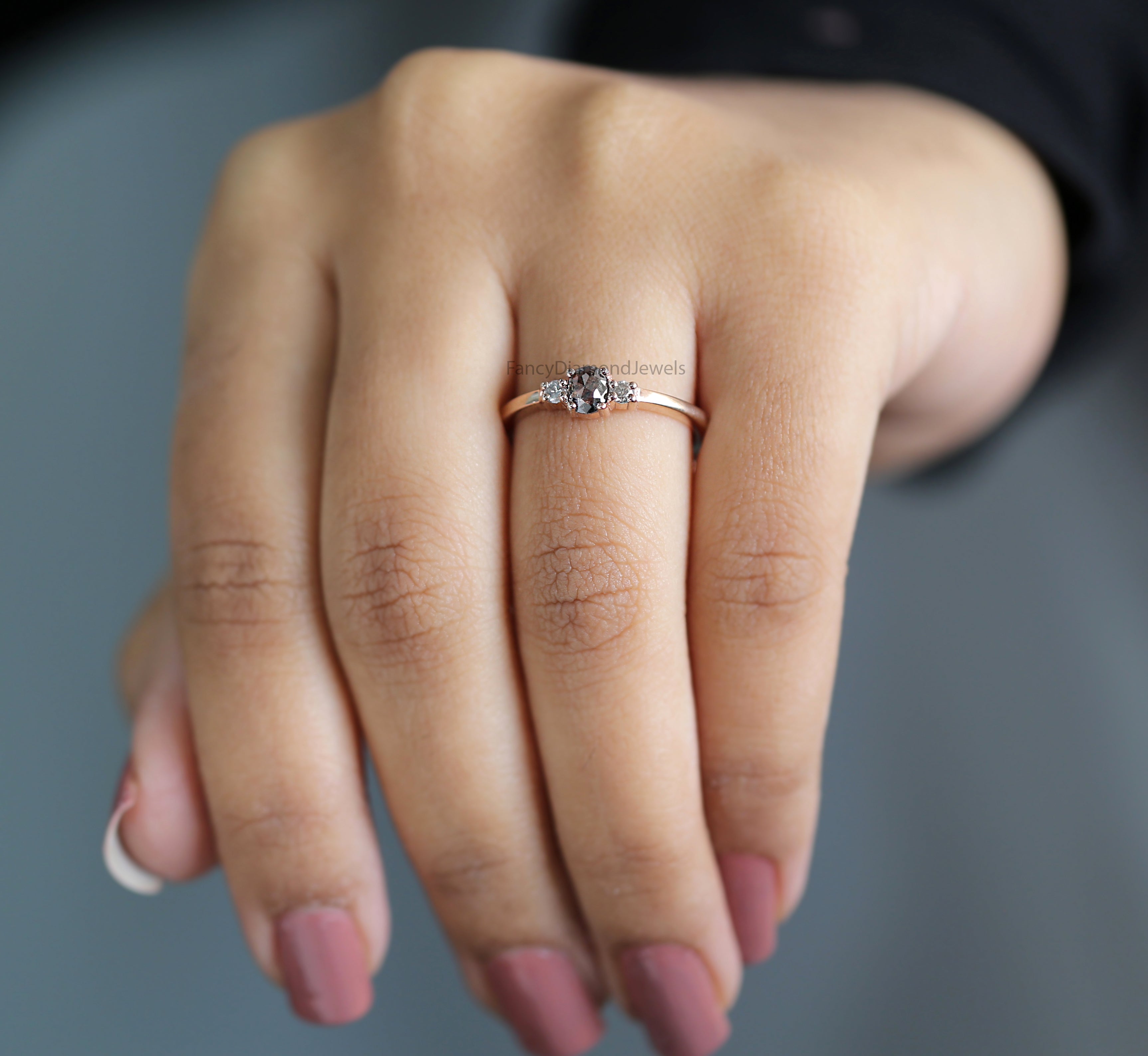 Oval Salt And Pepper Diamond Ring, Salt And Pepper Oval Diamond Engagement Ring, Oval Diamond Ring, Oval Cut Ring, Oval Shape Ring, KD1162