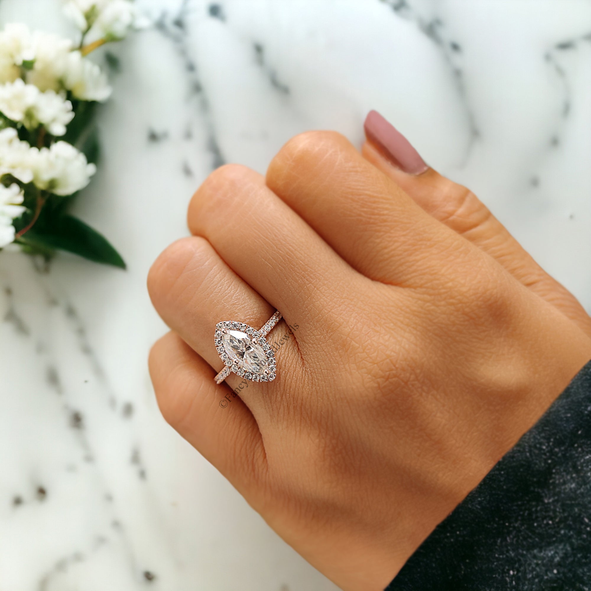 Halo Wedding Ring 1.00 CT Marquise Cut Moissanite Engagement Micro Set Ring Anniversary Ring For Women Customized Ring Bridal Ring FD207