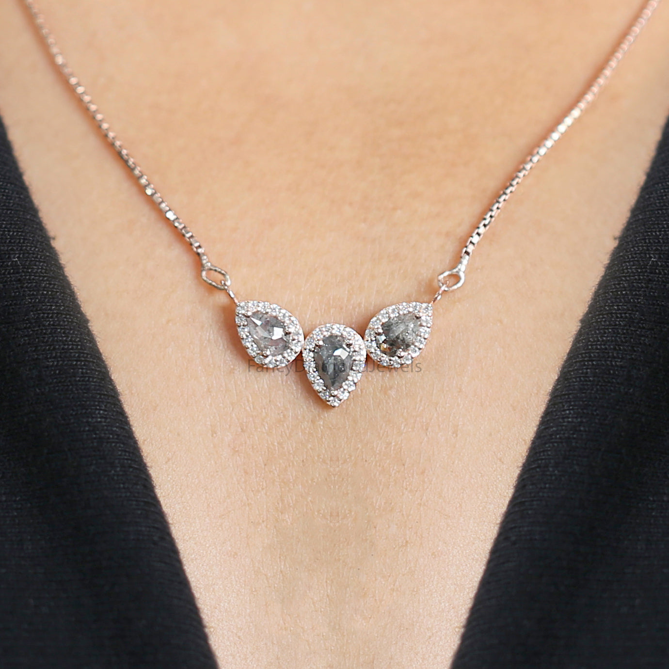 Pear Salt And Pepper Diamond Pendant, Unique Diamond Pendant, Salt And Pepper Diamond Pendant,Pear Pendant, Dangling Diamond Pendant KDN2285