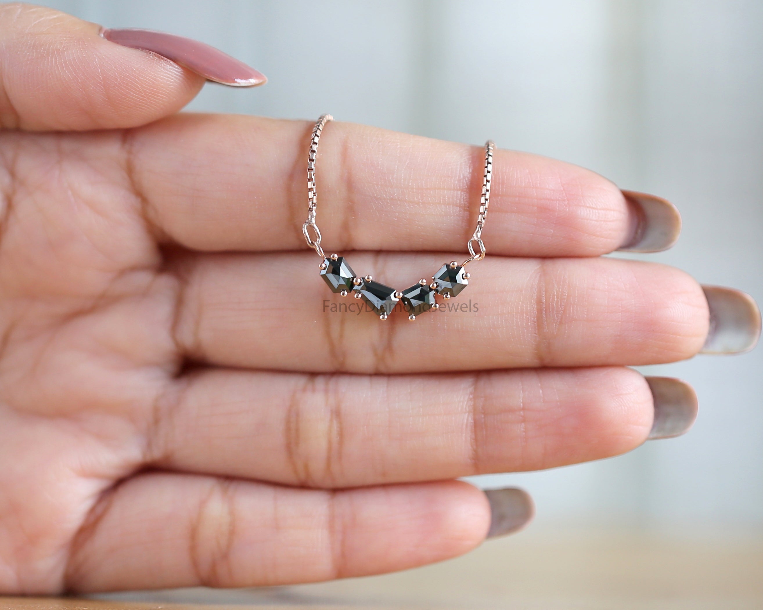 Mix Shape Black Color Diamond Pendant 1.04 Ct 5.55 MM Mix Shape Cut Diamond Pendant 14K Solid Rose Gold Silver Engagement Pendant QK2621