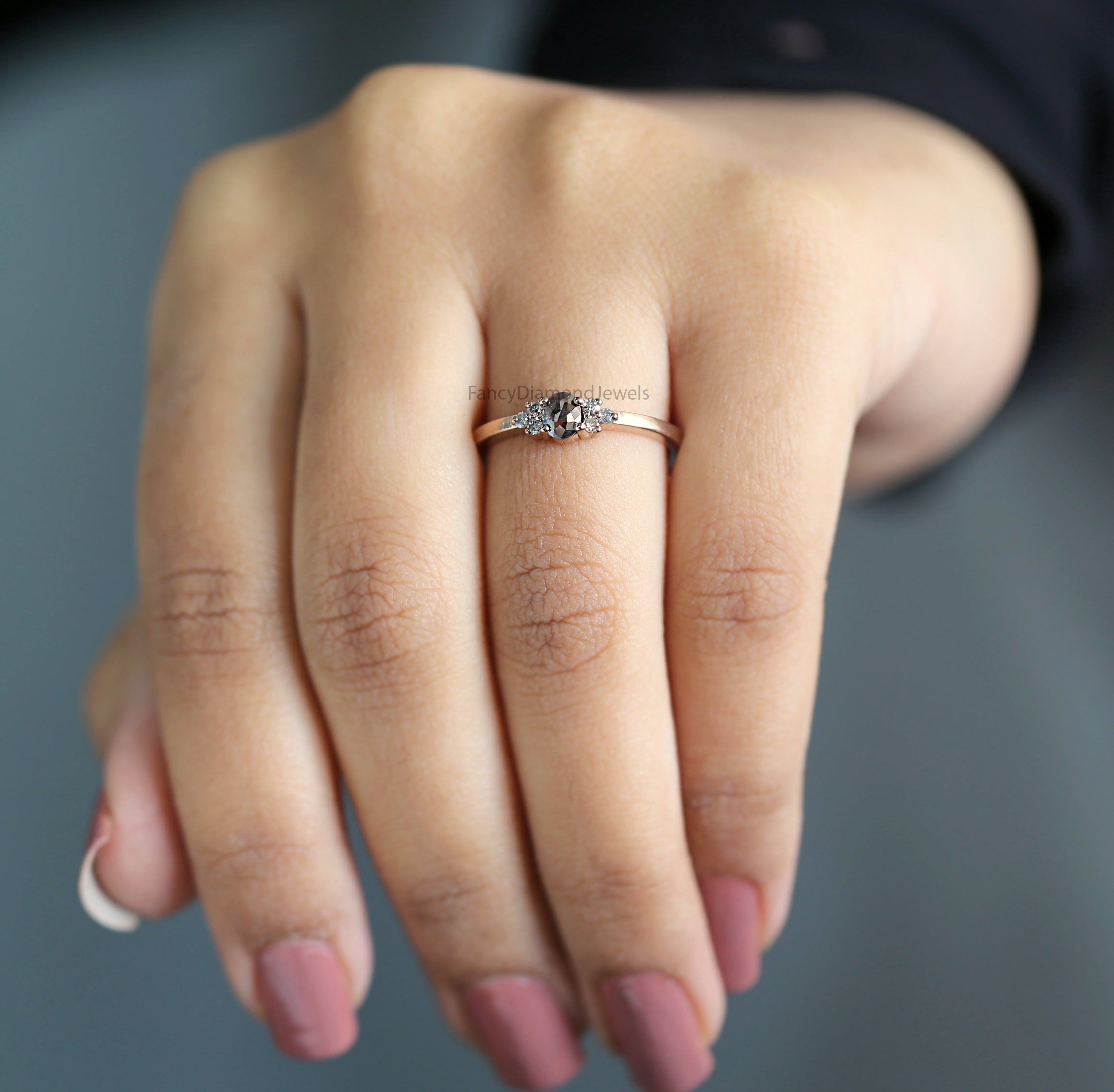 Oval Salt And Pepper Diamond Ring, Salt And Pepper Oval Diamond Engagement Ring, Oval Diamond Ring, Oval Cut Ring, Oval Shape Ring, KD1161