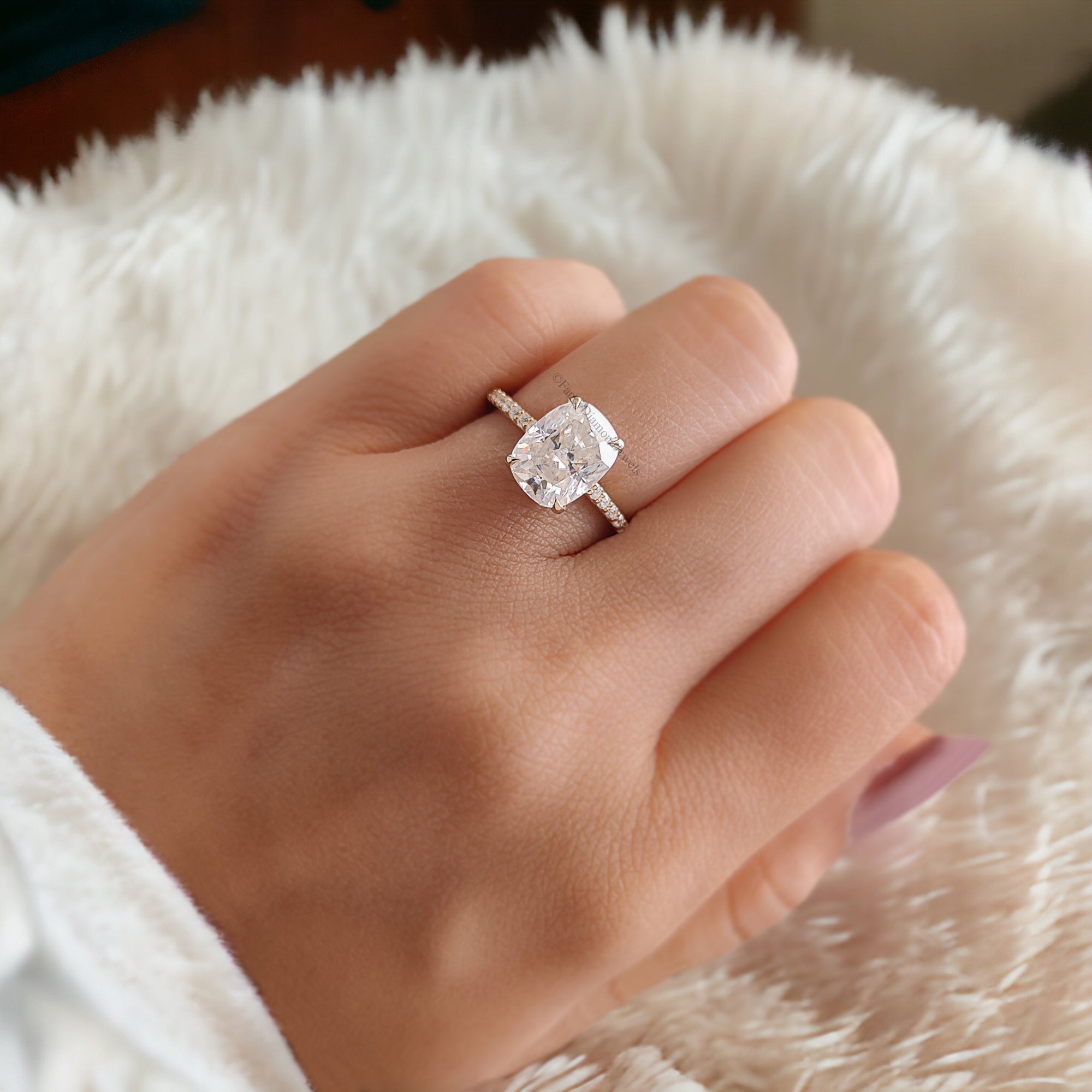 2.30 CT Cushion Ice Crushed Colorless Moissanite Engagement Ring Hidden Halo Ring Claw Prongs Solid White Gold Ring Wedding Ring Set FD116