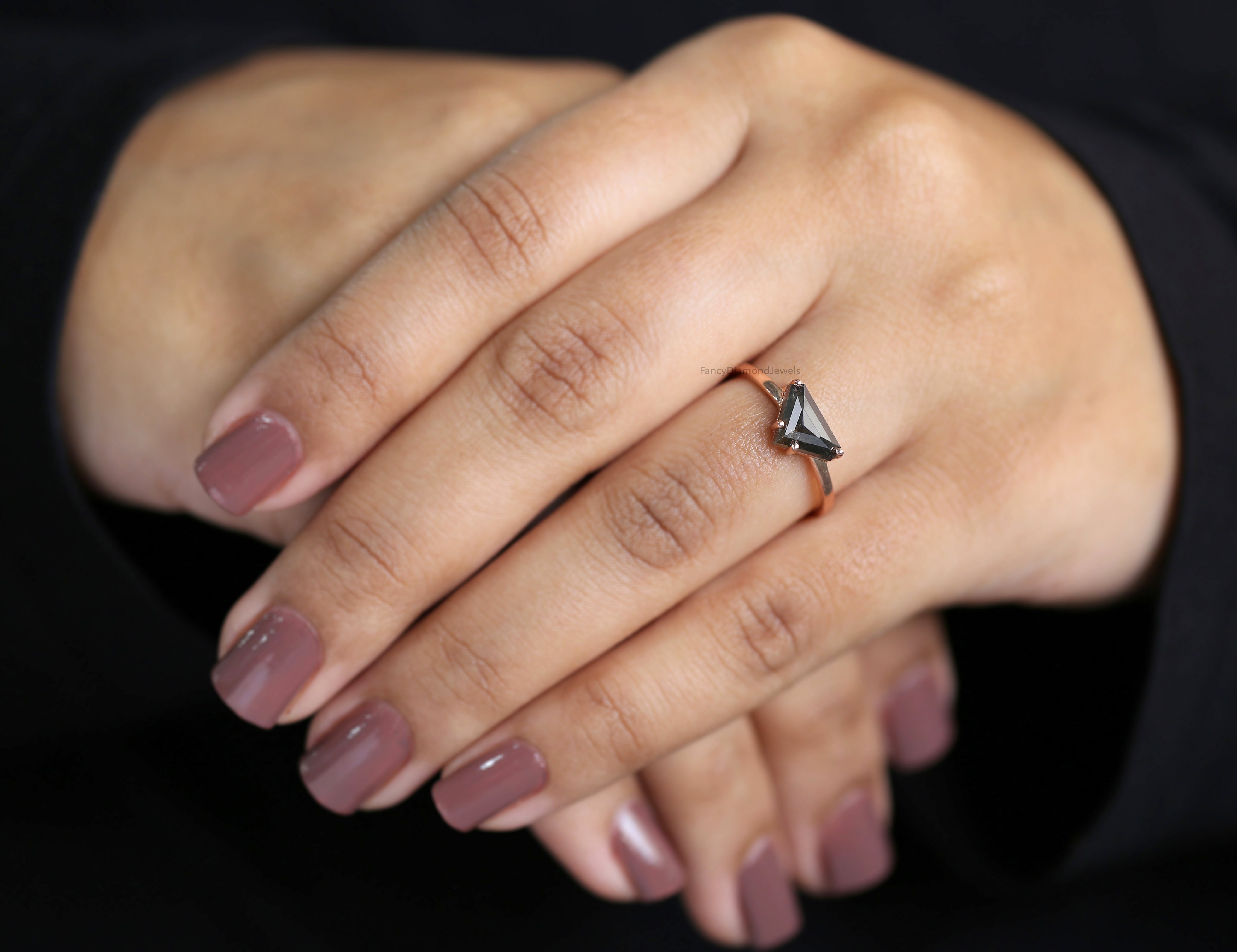 Shield Shape Brown Color Diamond Ring 1.18 Ct 6.25 MM Shield Diamond Ring 14K Solid Rose Gold Silver Engagement Ring Gift For Her QN9124