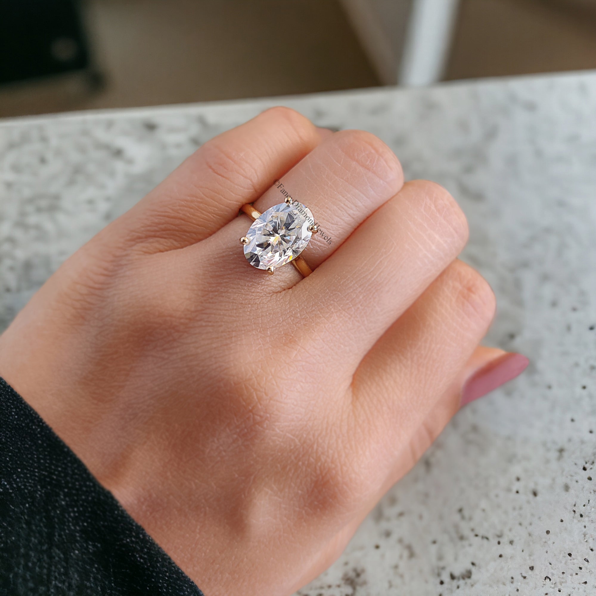 4.15 CT Moval Near Colorless Moissanite Engagement Ring Antique Elongated Oval Moissanite Ring Open Gap Solitaire Wedding Ring for Her FD71