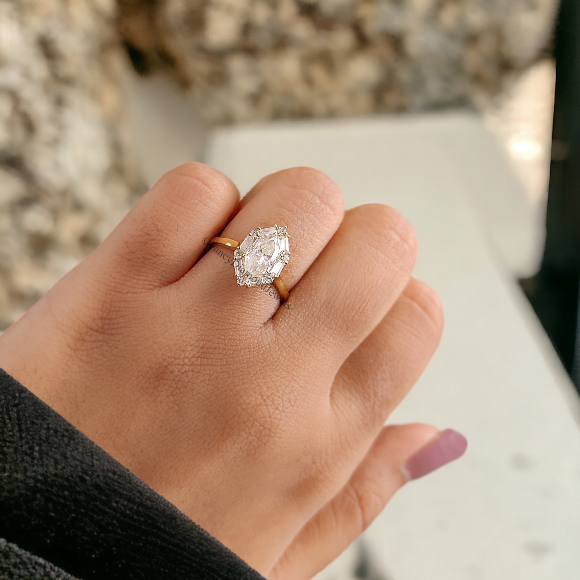 Dutch Marquise Shape Moissanite Diamond Ring With Side Baguette Moissanite Ring Vintage Bridal Engagement Ring Dutch Marquise Ring FD254