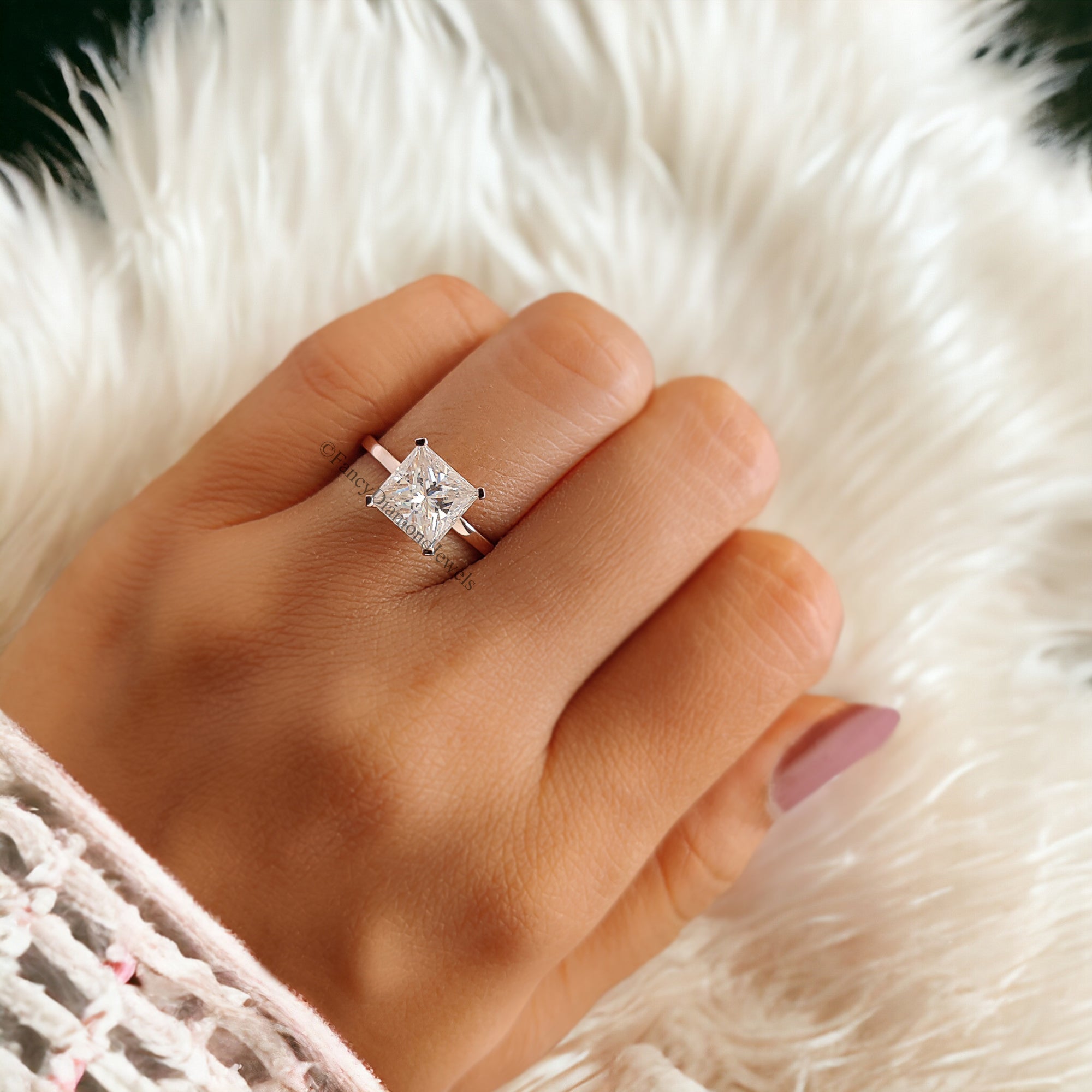 Princess Moissanite Bridesmaid Ring Near Colorless Moissanite Engagement Ring Solitaire Anniversary Ring 14K Solid Gold Proposal Ring FD174