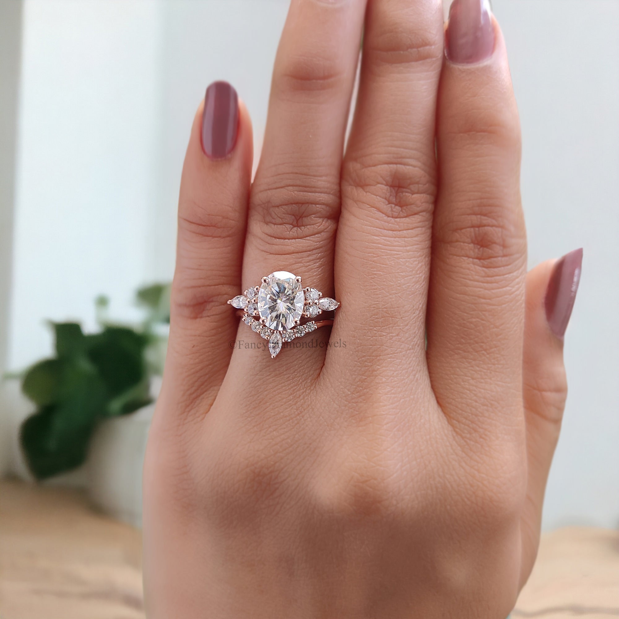 Oval Moissanite engagement ring set vintage unique rose gold engagement ring women Marquise Cluster ring wedding Bridal Promise ring FD119