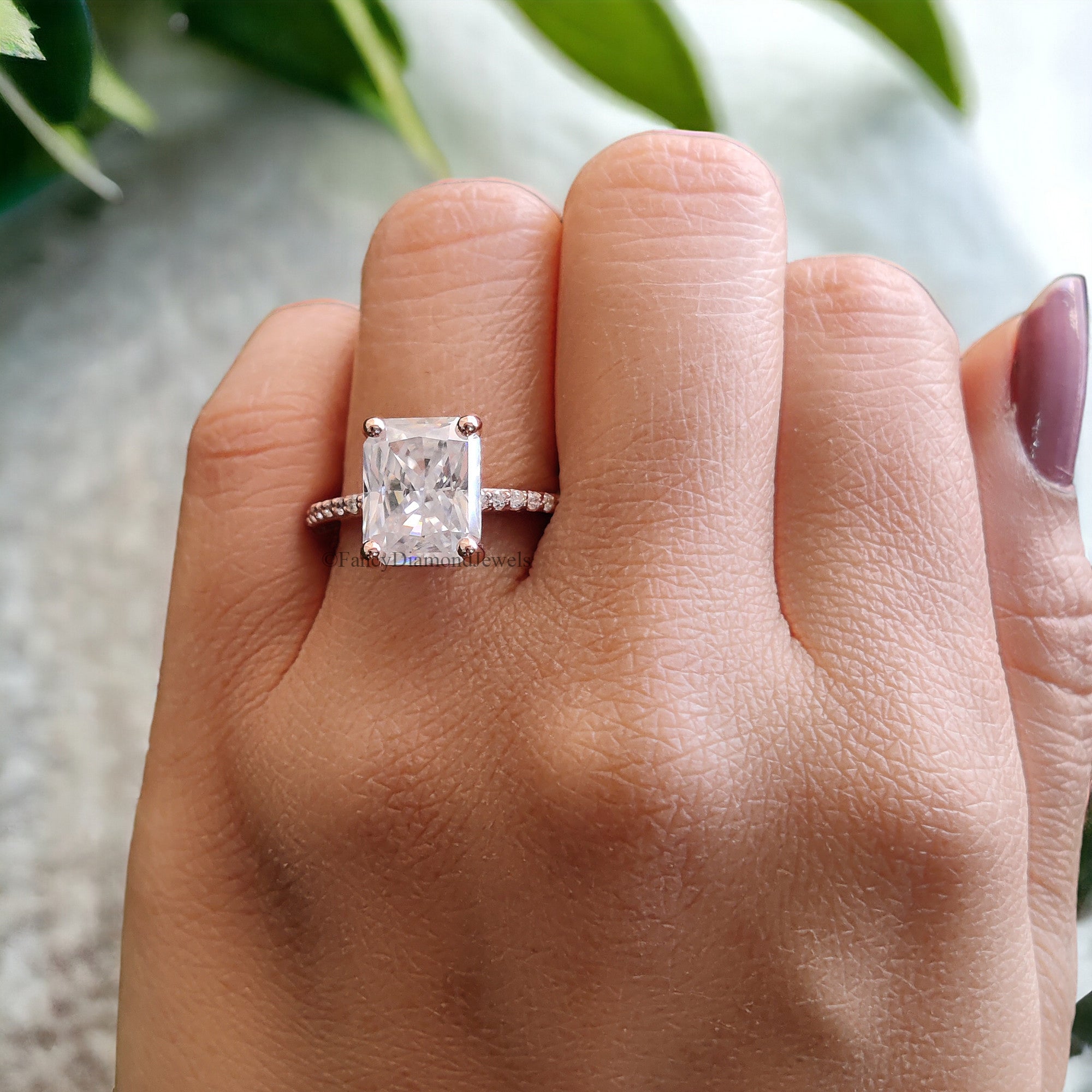 Radiant Cut Colorless Moissanite 3.90 TW Pave Setting Engagement Ring Wedding Ring 14K White Gold Moissanite Engagement Ring Bridal Set FD30