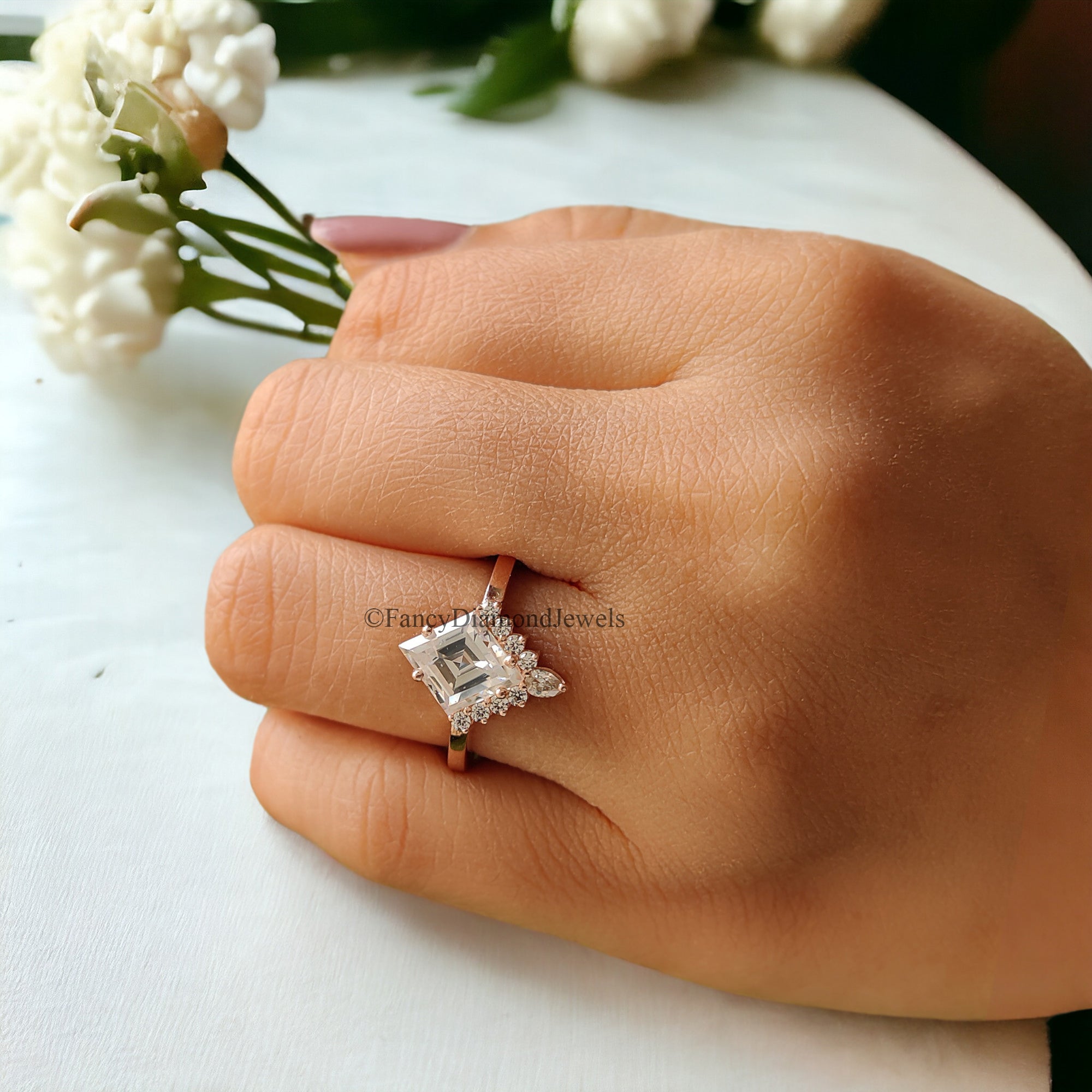 1.80 CT Kite Half Halo Colorless Moissanite Ring Antique Half Halo Engagement Ring Prong Set Wedding Ring Anniversary Gift For Her FD79