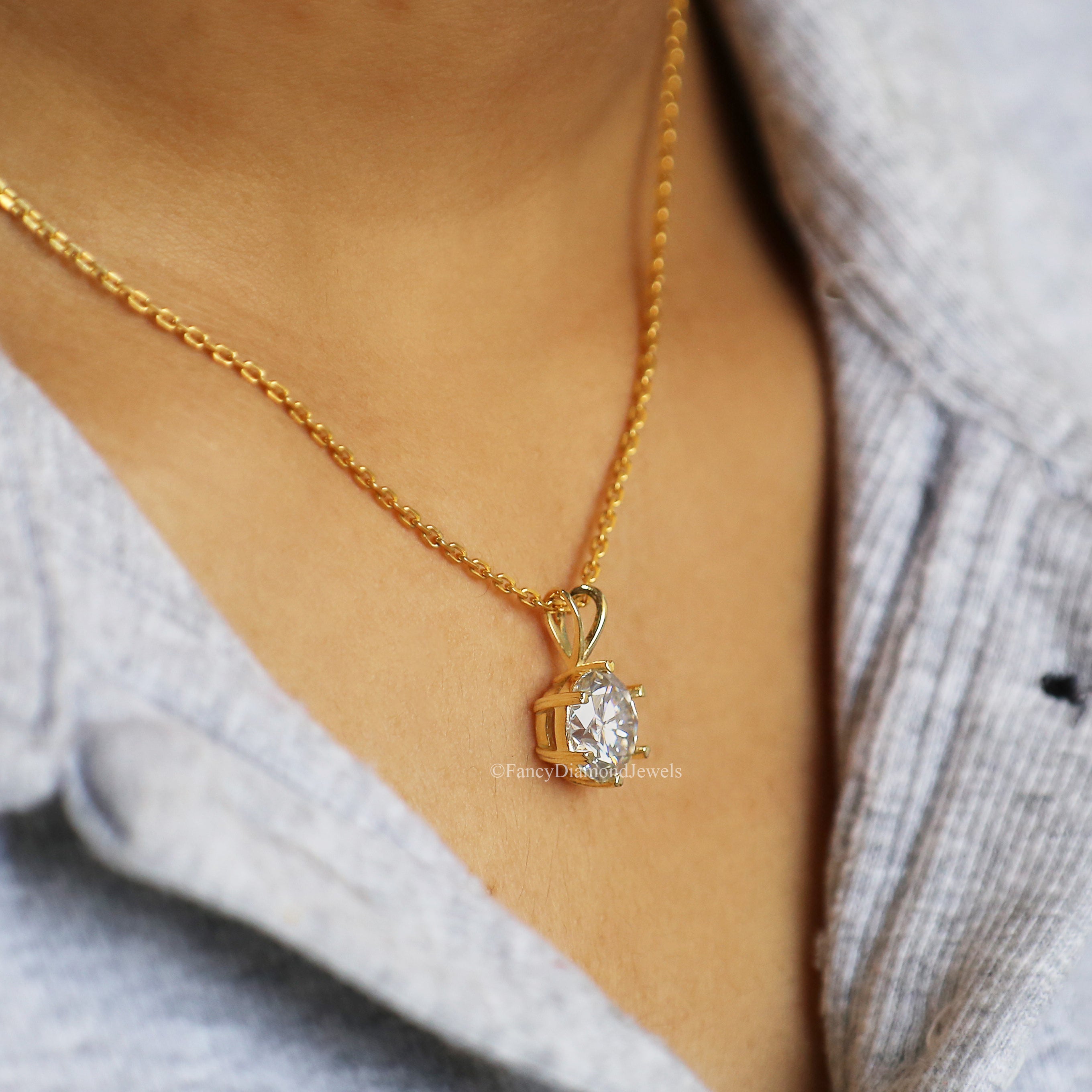Antique Moissanite Pendant 3.50 CT Round Brilliant Cut Yellow Gold handmade jewelry Six Heart Shape prong basket setting Pendant FD151