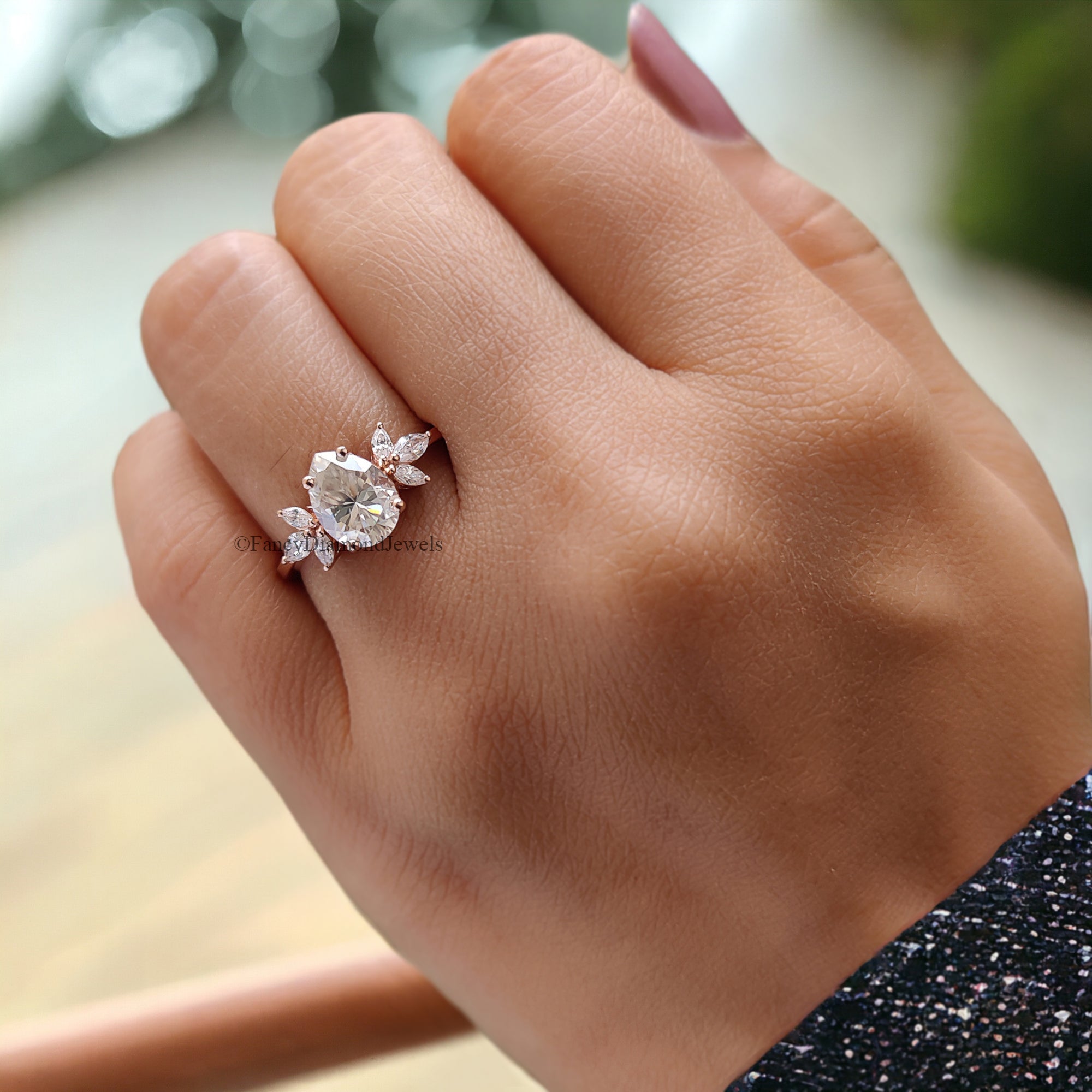 Pear shaped Moissanite engagement ring vintage Unique Marquise cut diamond Cluster engagement ring rose gold wedding gift for women FD107